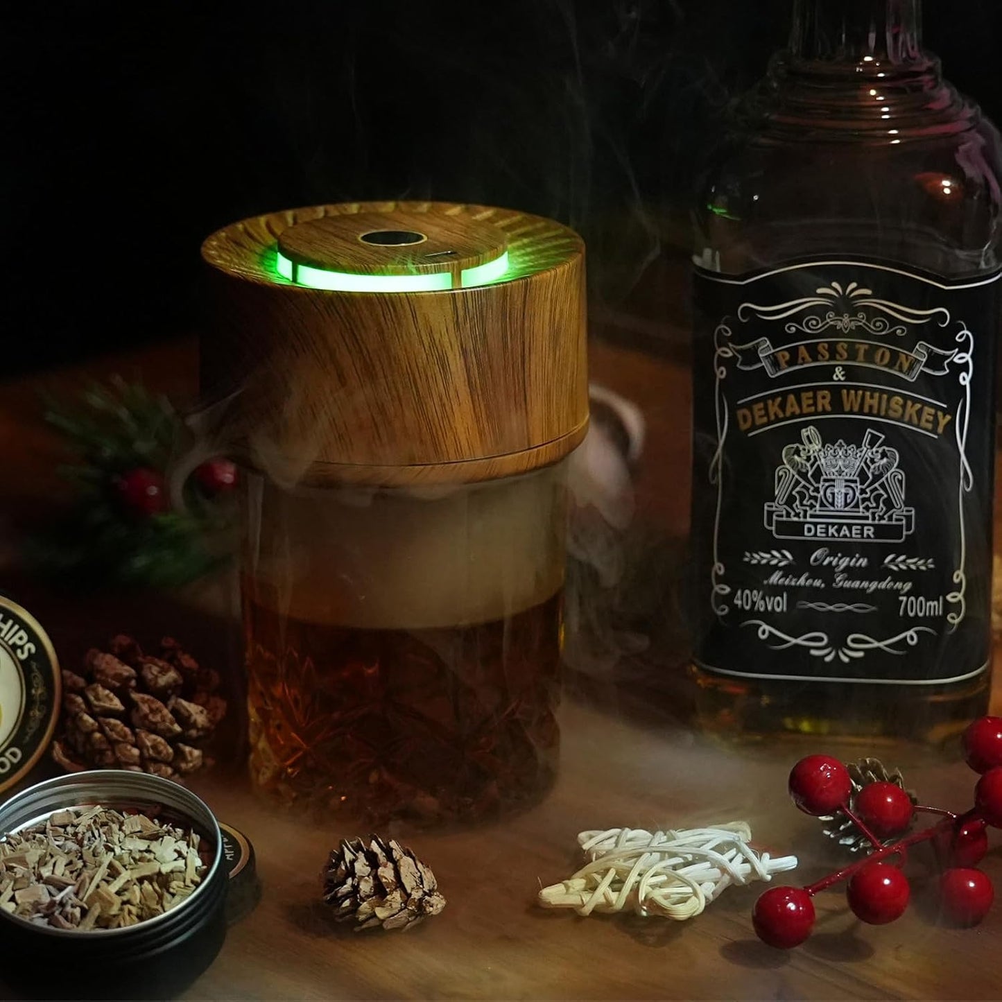 Whiskey Smoker Kit - Electric Cocktail Smoker with Wooden Barrel Case and 8 Flavors Wood Chips, Old Fashioned Smoker Kit Bourbon Gifts for Men