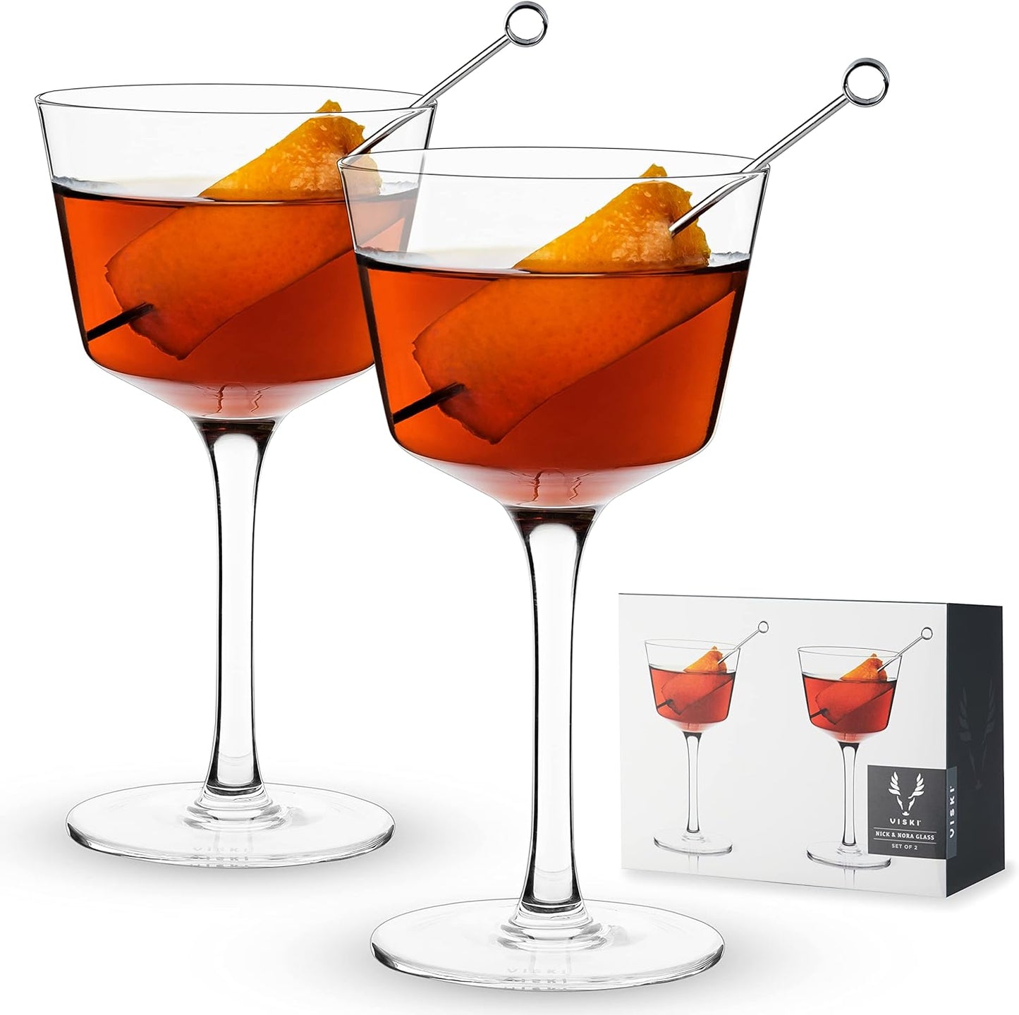 Viski Nick and Nora Glasses, Stemmed Drinkware, Premium Crystal Cocktail Glasses, Cocktail Coupe Glasses, Home and Bar Glass cups, Set of 2, 4oz