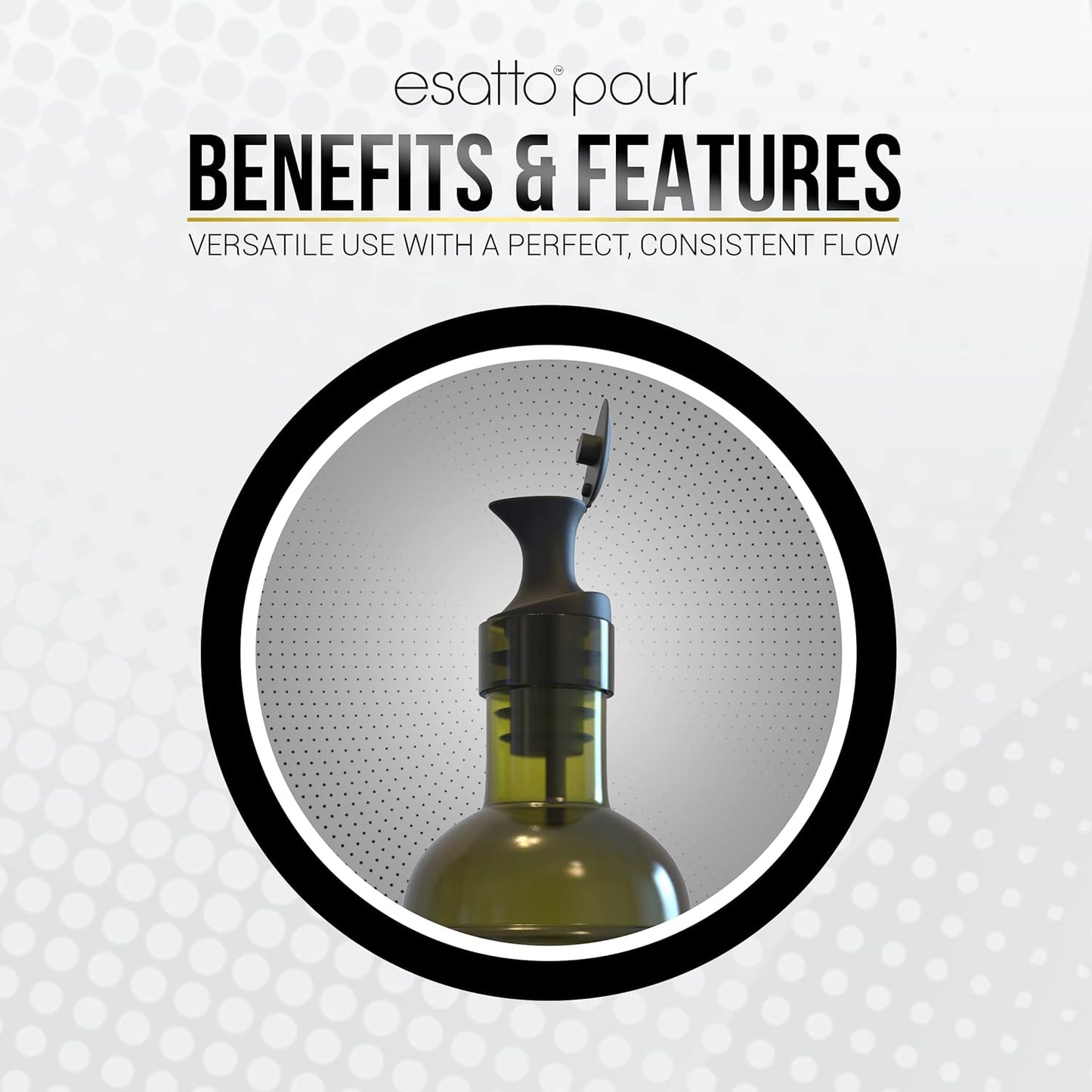 Esatto Pour and Seal, Plastic Bottle Pourers With Built In Lid – Easy and Precise Pouring, Lid for Storing and Healthy Practices, Professional Bar Tool, Pack of 12 Pieces Wine Stopper Pourer (Black)
