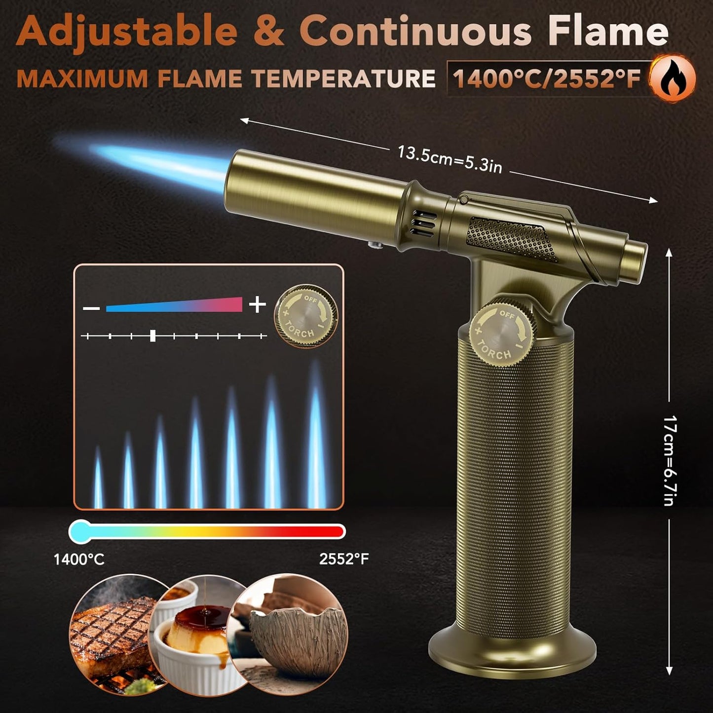 Butane Torch,Professional Metal Micro Torch, Waterproof and Windproof Blow Torch, Refillable & Adjustable Torch Lighter for Baking, Cooking, Welding (Butane Gas not Included)