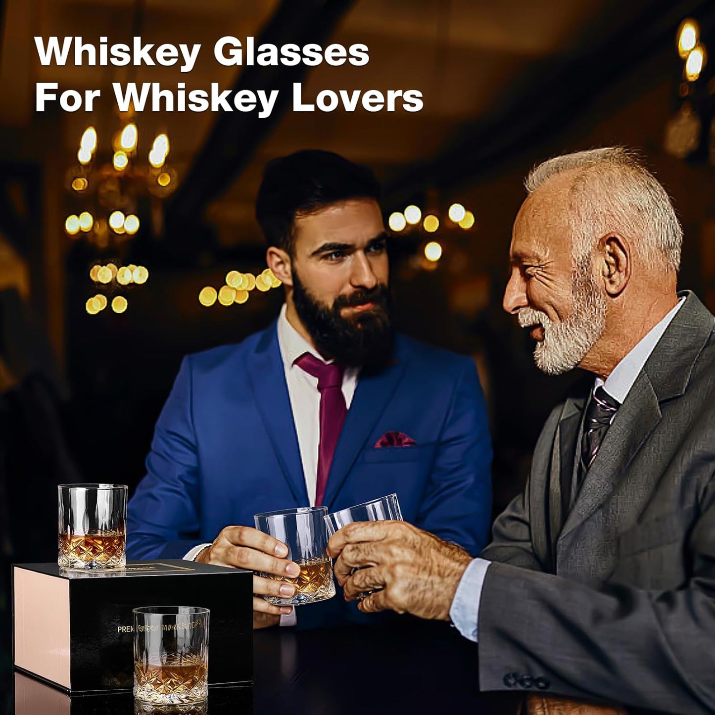 Hlukana Luxury Box Old Fashioned Whiskey Glasses Set of 4, 11 OZ Cocktail Glasses, Bourbon Rocks Scotch Glasses, Barware for Scotch Rum Vodka Liquor, Gifts for Men Father Grandfather Boss