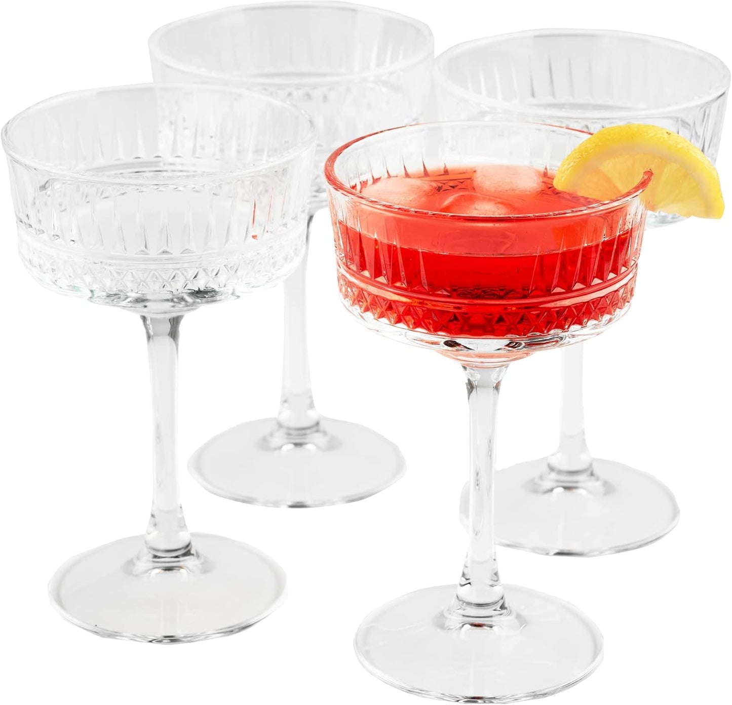 Vintage Coupe Glasses Set of 4, Champagne, Cocktail, Martini, Wine Glasses, Long Stem Glassware, (8.8oz/260ml) (4 Pcs)