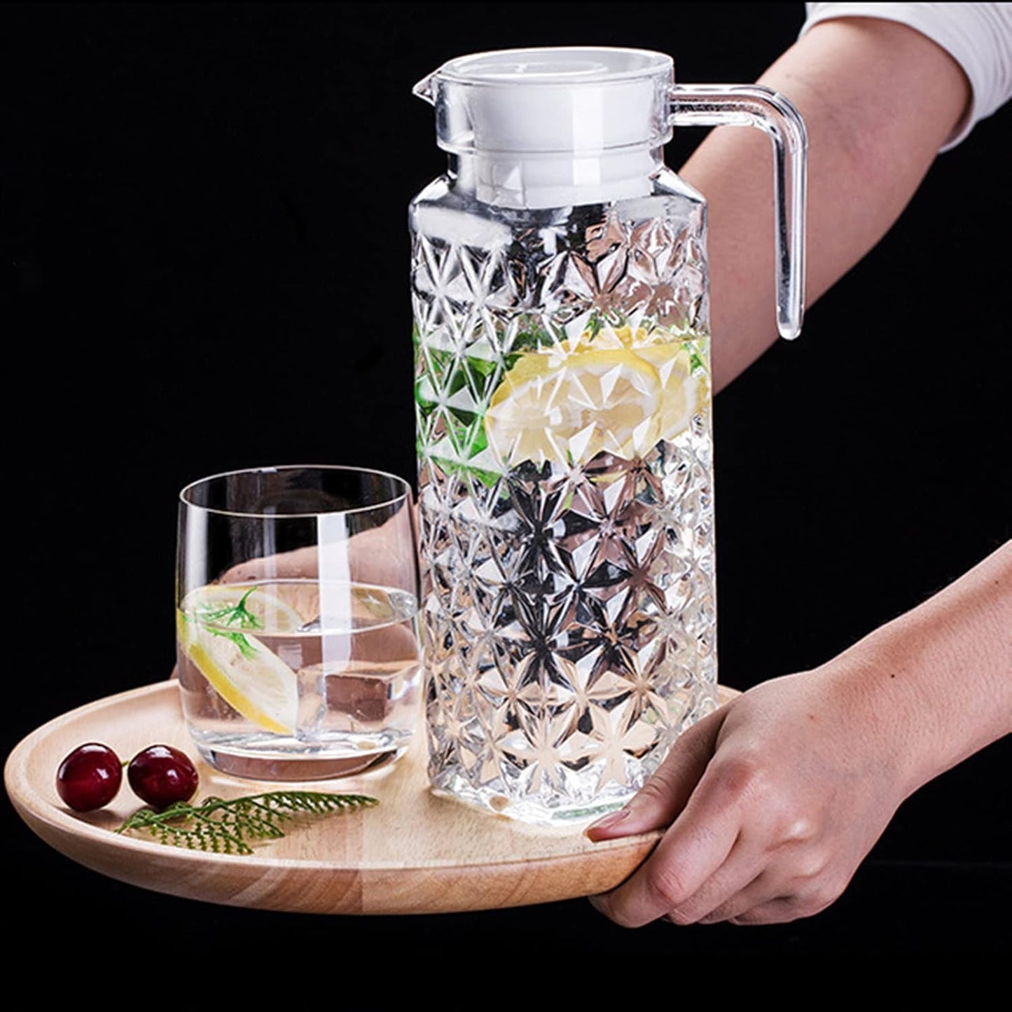 Peohud 2 Pack Acrylic Pitchers, 37oz Clear Plastic Pitcher with Removable Lid, Transparent Juice Jug Water Pitcher for Iced Tea, Sangria, Lemonade, Cold or Hot Beverages, BPA-Free and Shatter-Proof