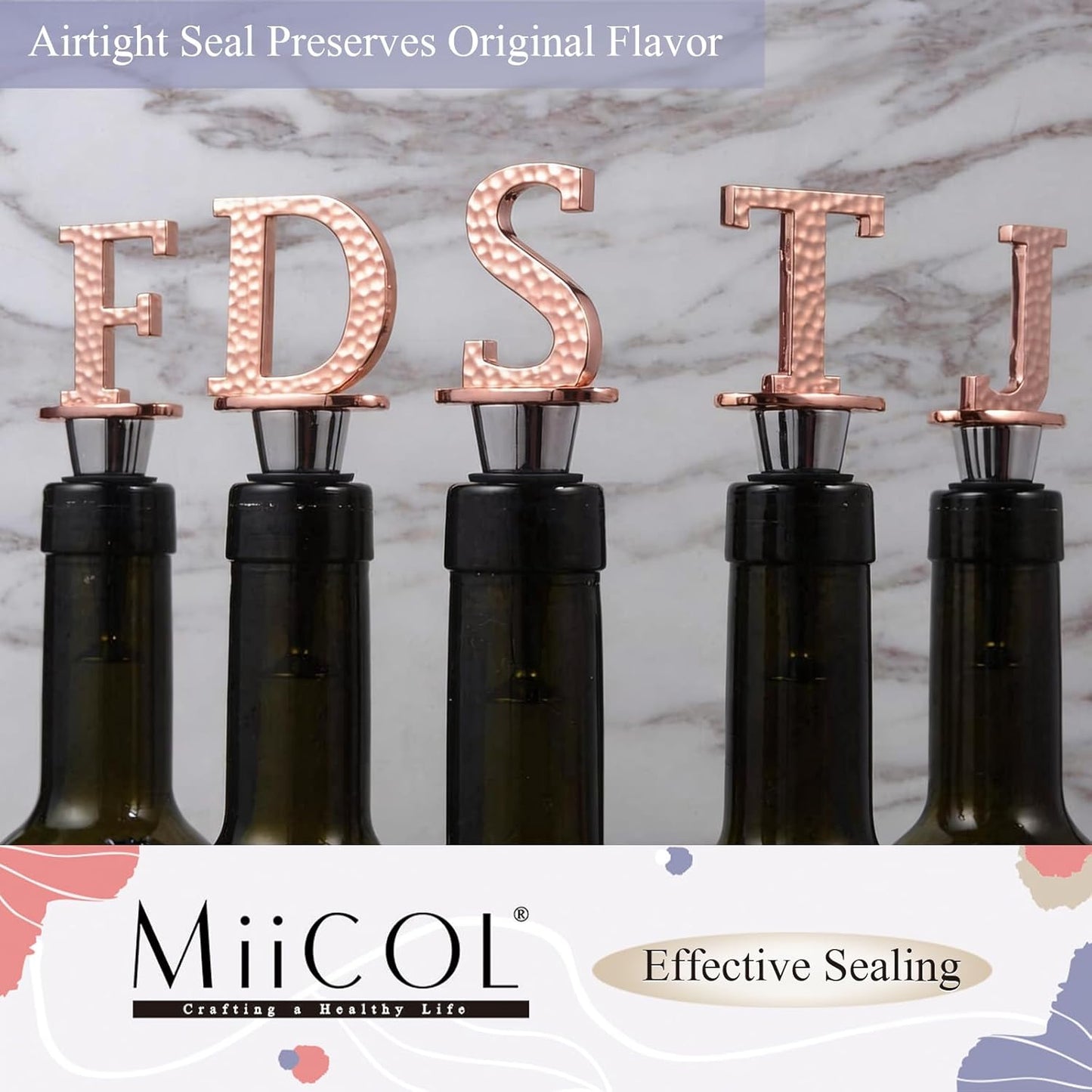 Miicol Wine Stopper, Prosecco Topper, Personalised Champagne Stopper, Rose Gold Wine Bottle Accessories, Wine Lovers Gift, Monogram Gift, Letter S