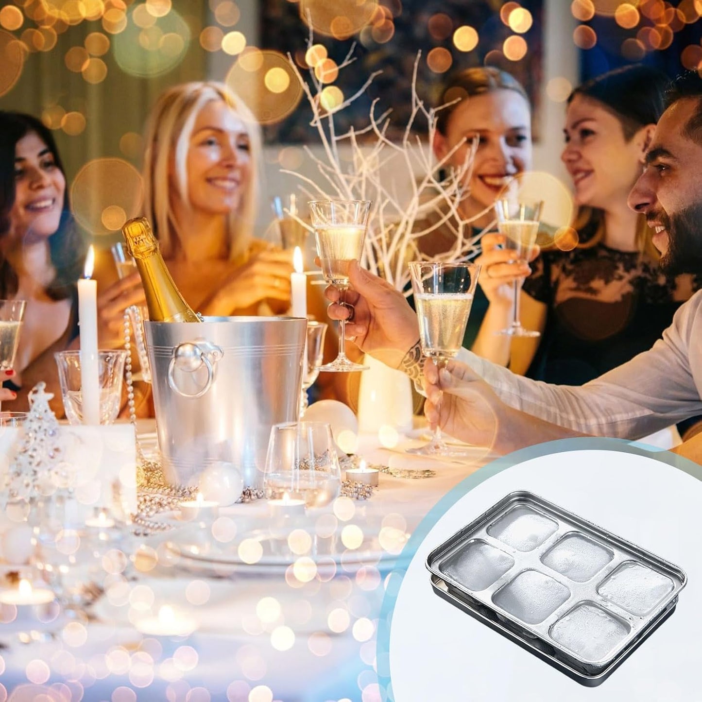 Stainless Steel Ice Cube Trays with Lid, Easy Release Durable Metal Ice Mold for Freezer, Ideal for Whiskey, Cocktails & Drinks (2 Pack)