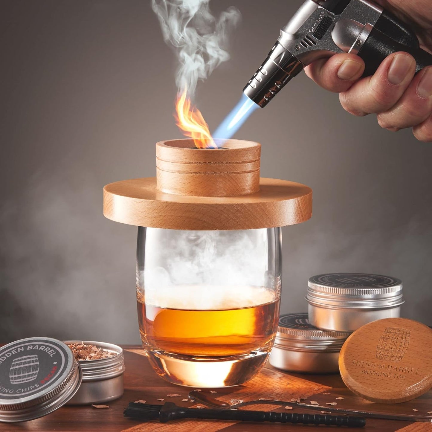 Whiskey Smoker Kits with Torch 4 Flavors Wood Chips Bourbon Cocktail Old Fashioned Smoker Kit Gifts for Man, Father’s Day, Christmas for Husband, Dad(No Butane)