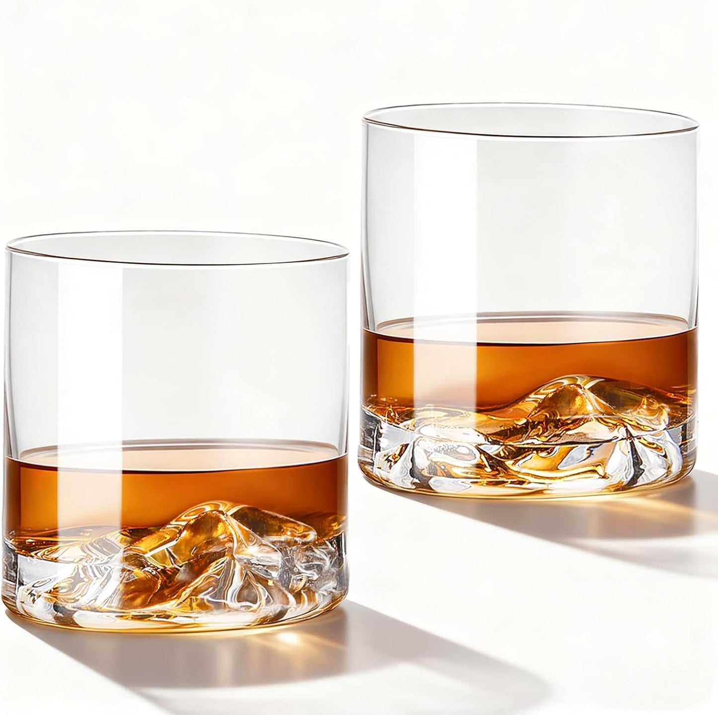 Whiskey Glasses Set of 2,11oz Old Fashioned Glasses，Hand-Blown Lead-Free Crystal, Iceberg Base,Durable Heavy Bottom Tumblers — Perfect Whiskey Gifts for Men, Gift Box Included