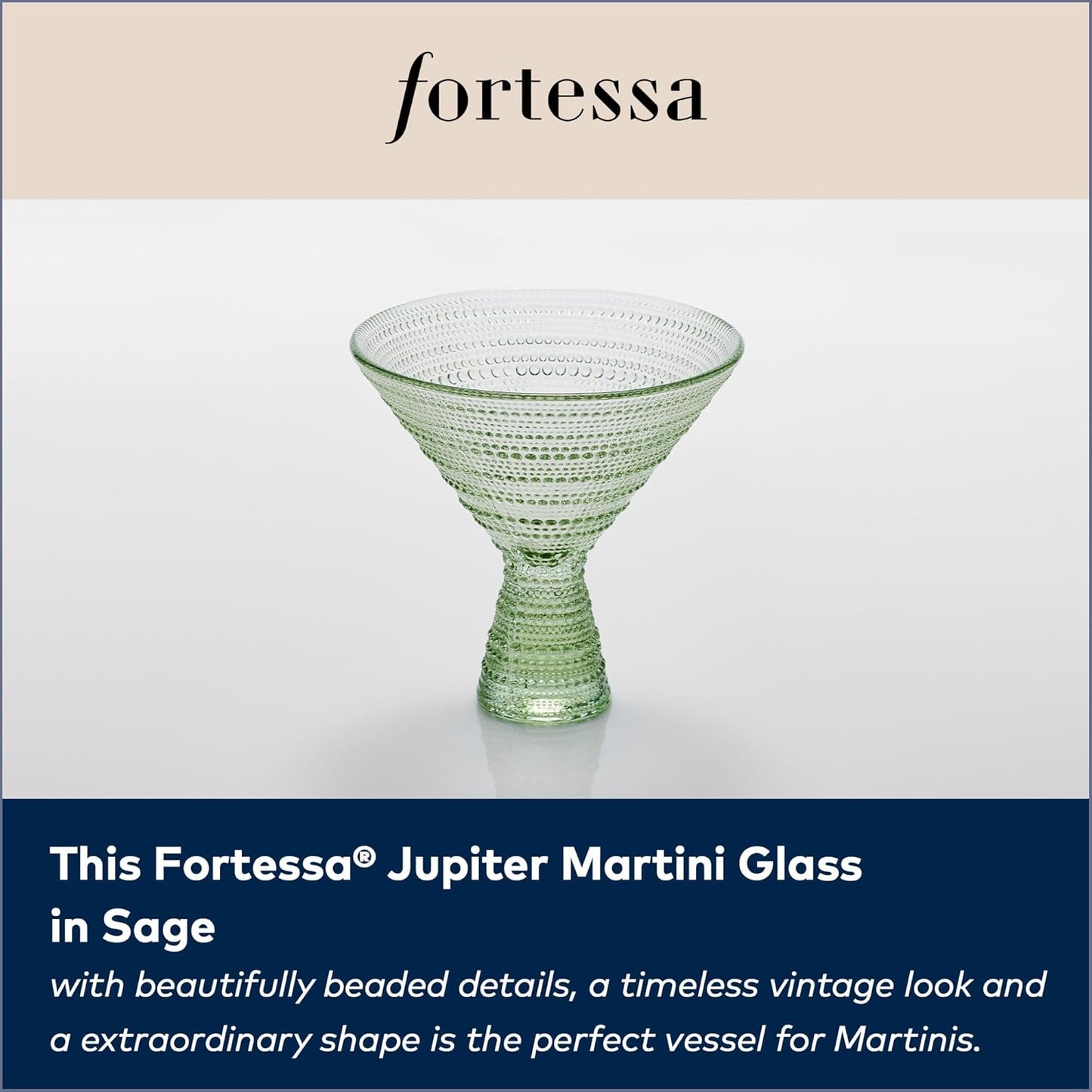 Fortessa Jupiter Beaded Hobnail Glass, 11.5 Ounce Martini (Set of 4), Sage Green