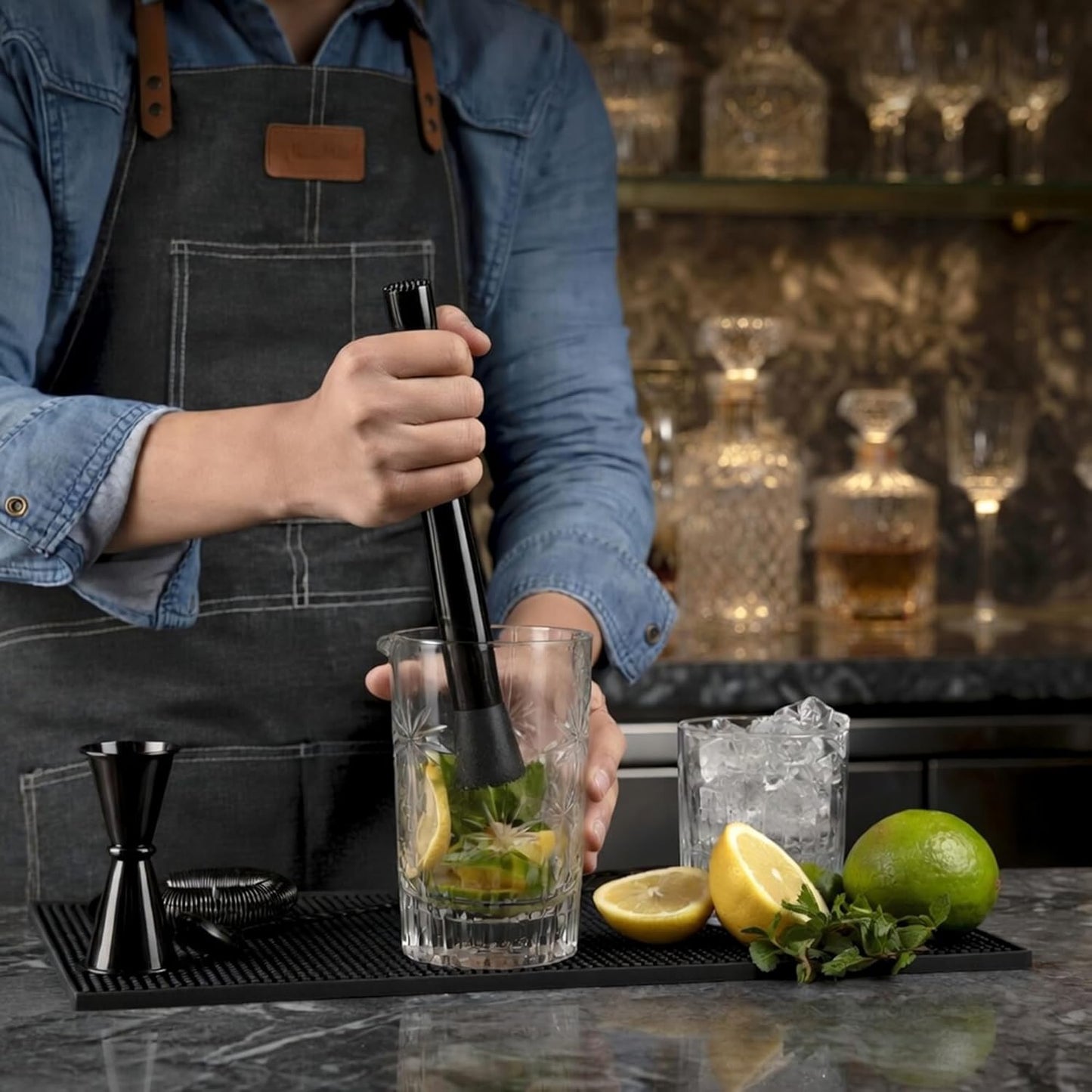 Homestia Double Heads Muddler for Cocktails (Black)