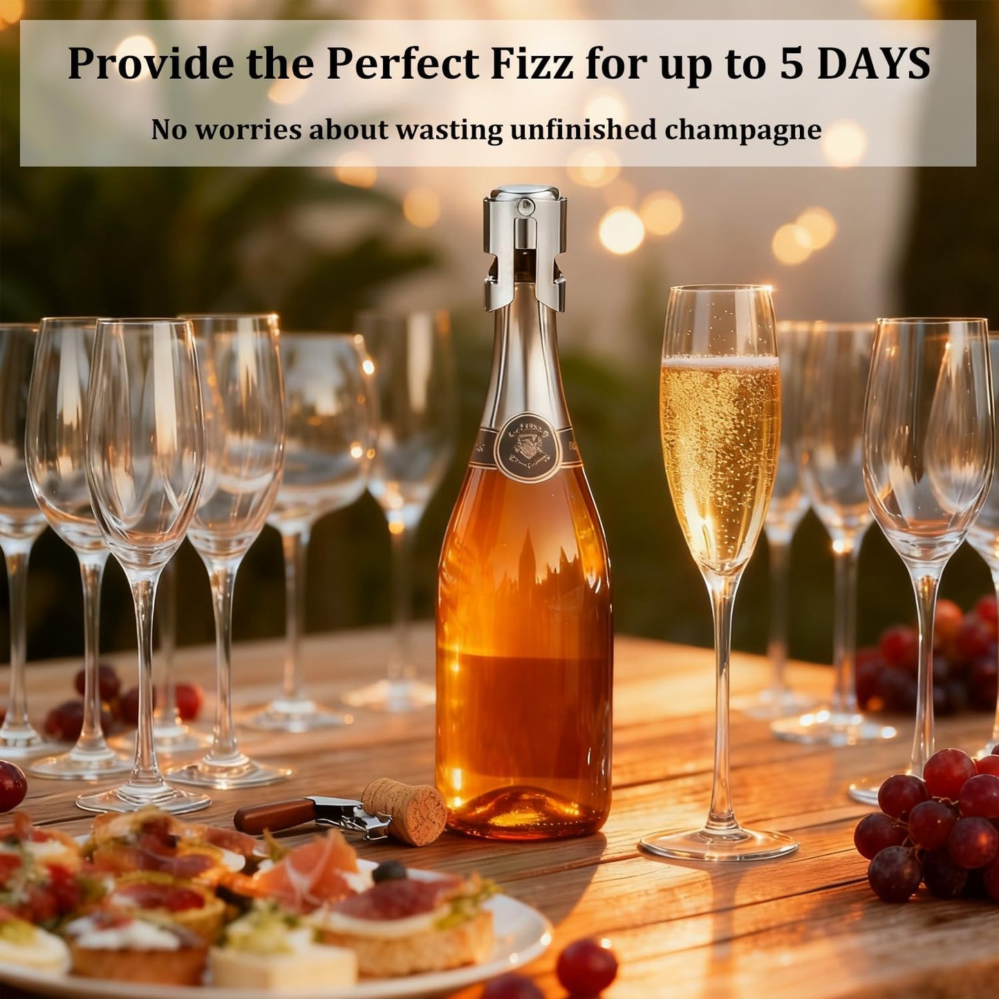 Champagne Stoppers for Bottles, Pafusen 2 Pack Champagne Sealer Stopper, Stainless Steel Champagne Cork Stopper Toppers, Saver for Champagne Cava Prosecco Sparkling Wine