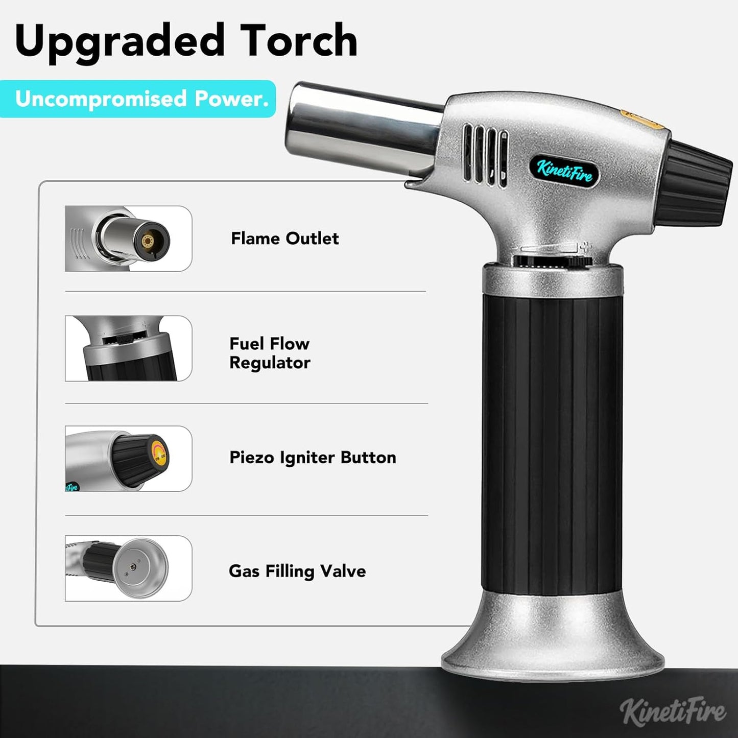 Butane Torch Lighter, Refillable Kithcne Torch with Safety Lock, Continuous Flame Mode, Adjustable Flame for Kitchen, Soldering and Bakingl(Butane Gas Not Included)