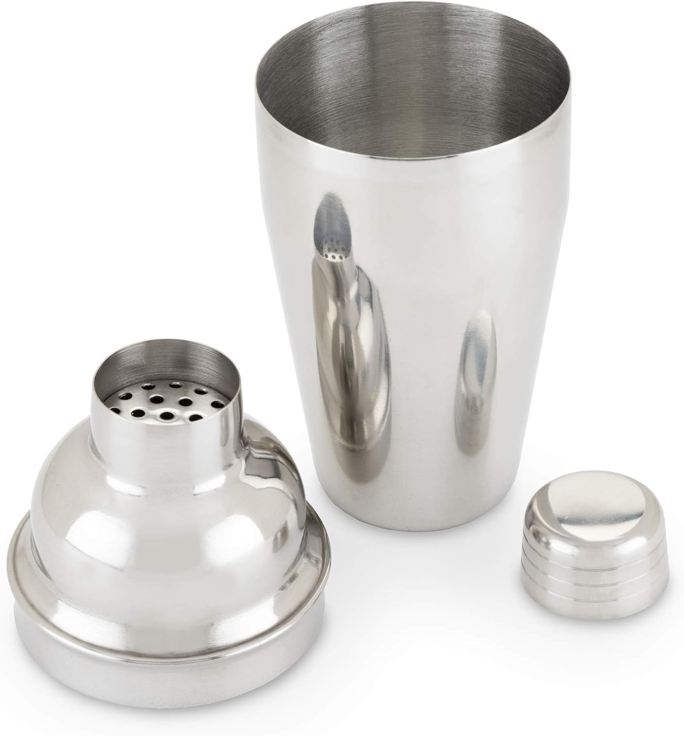 True Contour Cocktail Shaker, 18 oz Stainless Steel Cobbler Shaker With Cap And Strainer - Drink Shakers for Cocktails and Liquor