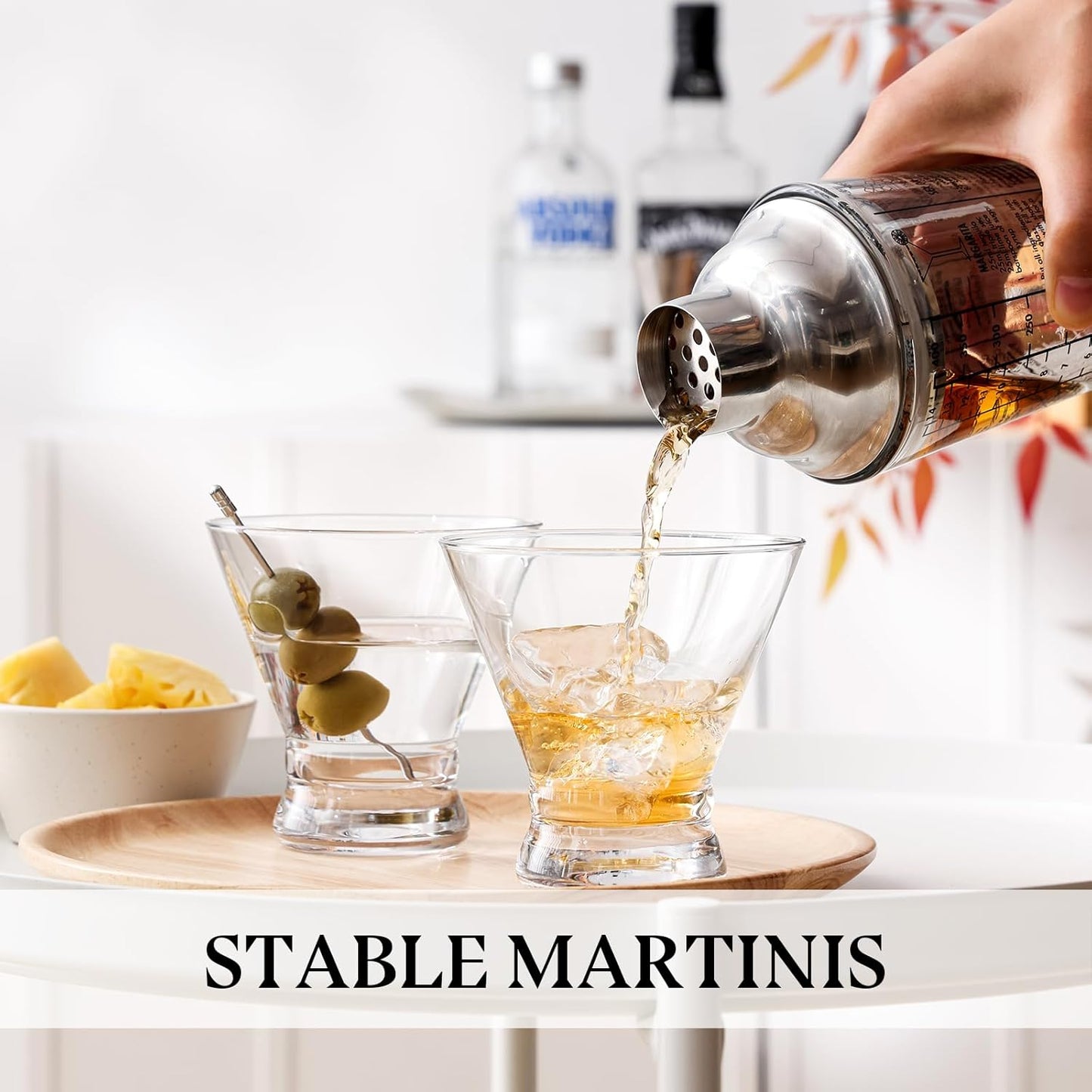 Martini Glasses Set of 6, 8oz Stemless Martini Cocktail Glasses for Margarita, Cosmopolitan, Manhattan, Home Bar, Gimlet, Pisco Sour, Brandy, Crystal Clear