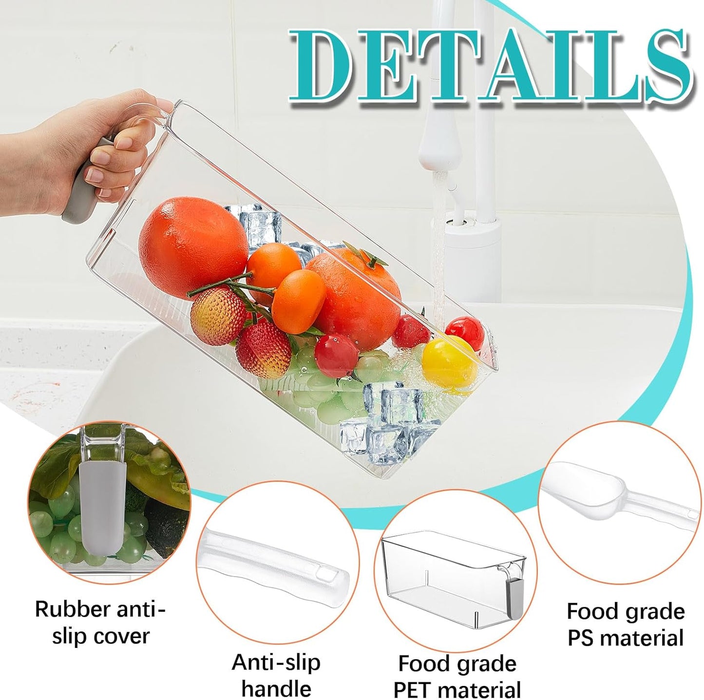 Havawish Ice Storage Bin and Flexible Scoop Set Plastic Freezer Bin with Pull Out Handle Storage Bucket Clear for Container with Scoop(Grey,10.83 x 4.92 x 4.33 in,Classic)