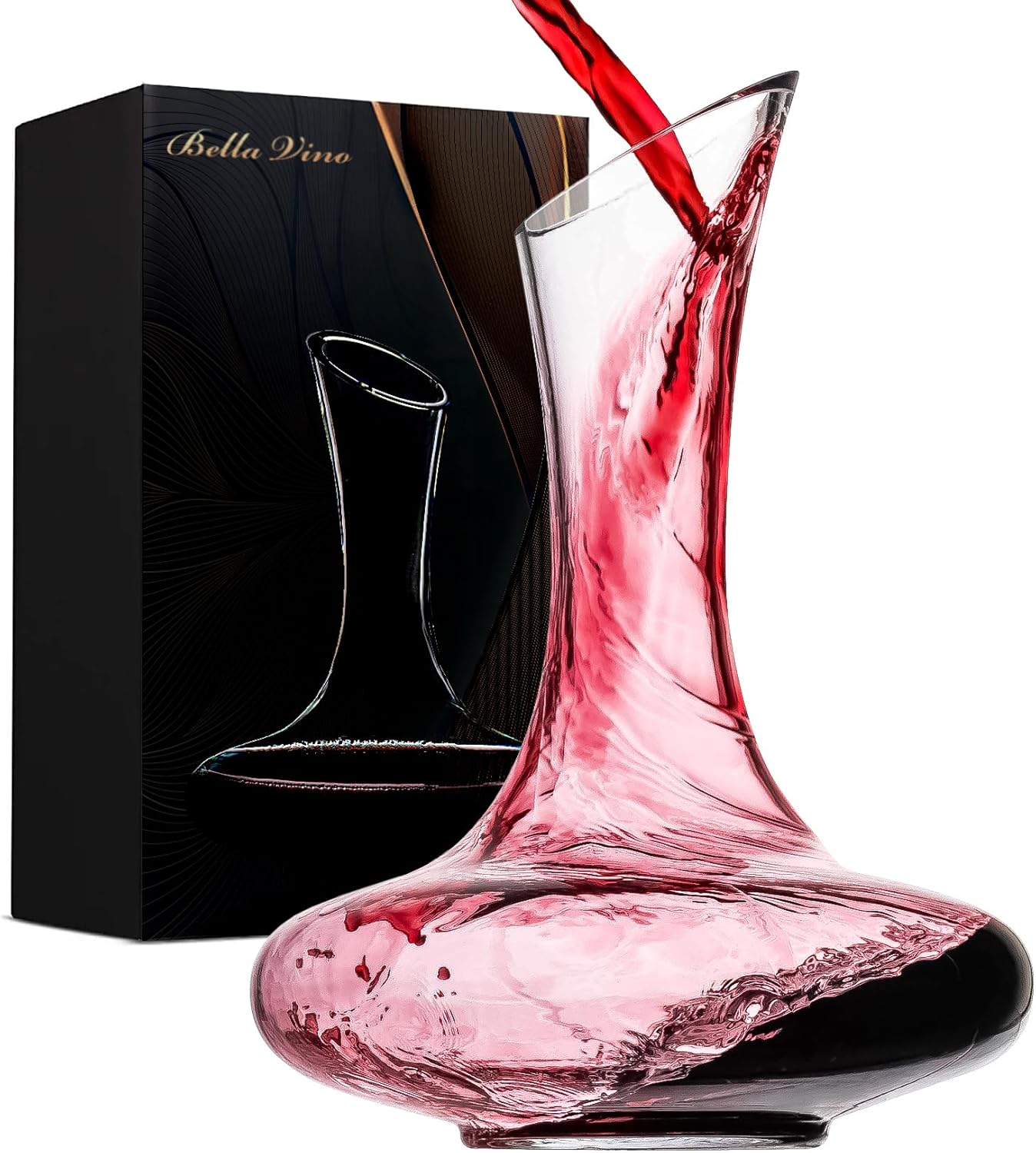 Large Elegant Red Wine Decanter Aerator Pourer - 100% Hand Blown Lead-Free Clear Crystal Glass - Wine Carafe Bottle, Wine Lovers Accessory Gift - 1600ml.