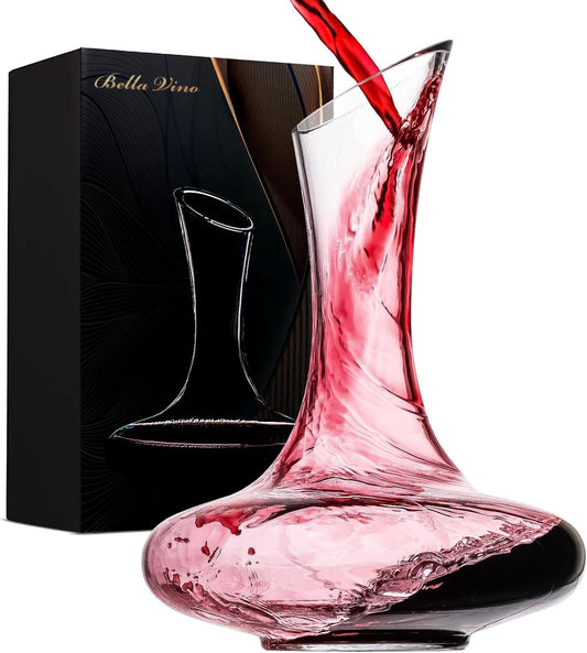 Large Elegant Red Wine Decanter Aerator Pourer - 100% Hand Blown Lead-Free Clear Crystal Glass - Wine Carafe Bottle, Wine Lovers Accessory Gift - 1600ml.