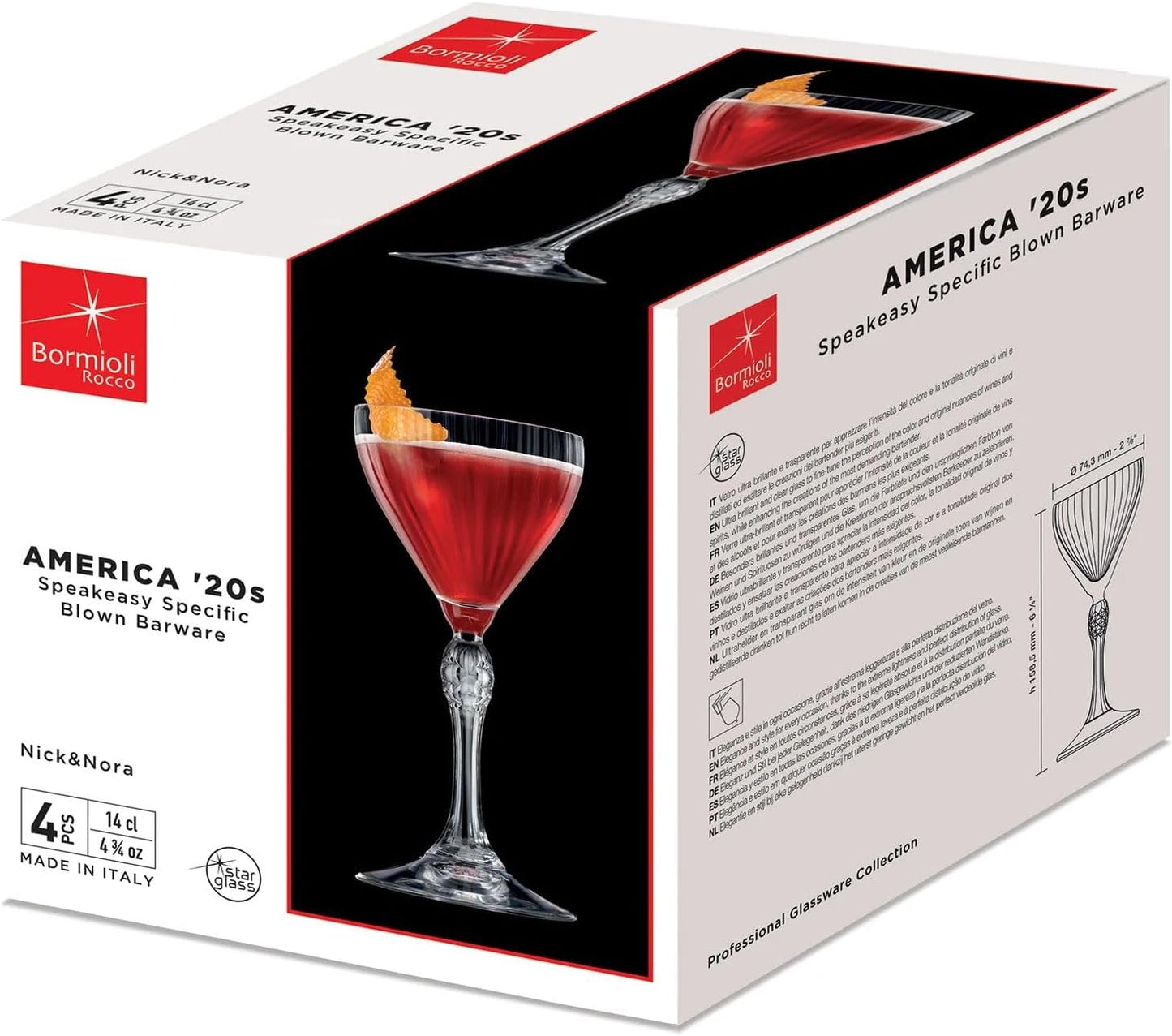 Bormioli Rocco America '20s 4.75 oz. Nick & Nora Martini Glasses, Clear, Set of 4