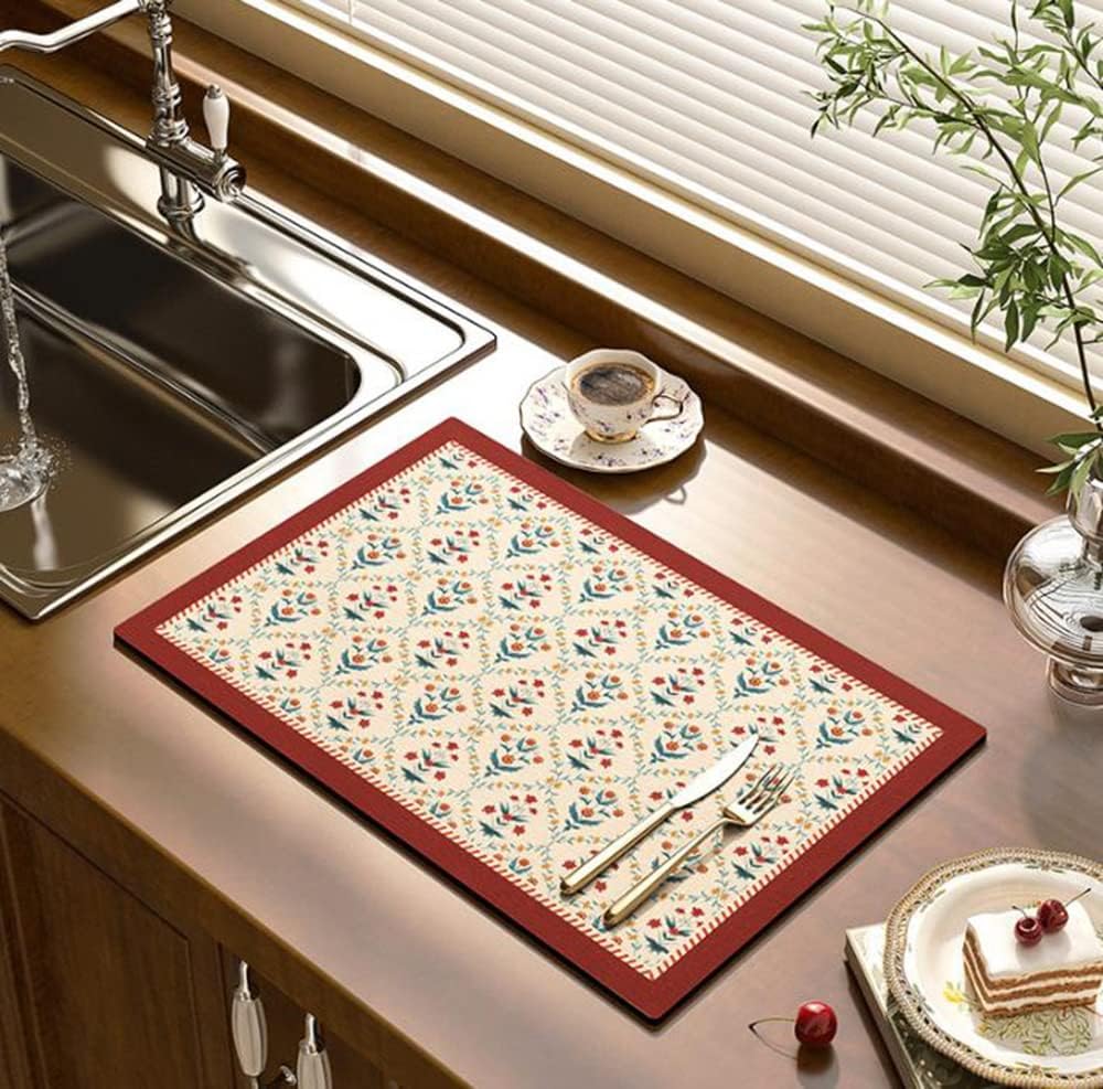 Cute Coffee Maker Mat for Countertops Bar Accessories, Colorful Dish Drying Pad for Kitchen, Absorbent Quick Drying Mat, 12 X16 inch (Color C, 16"x12")