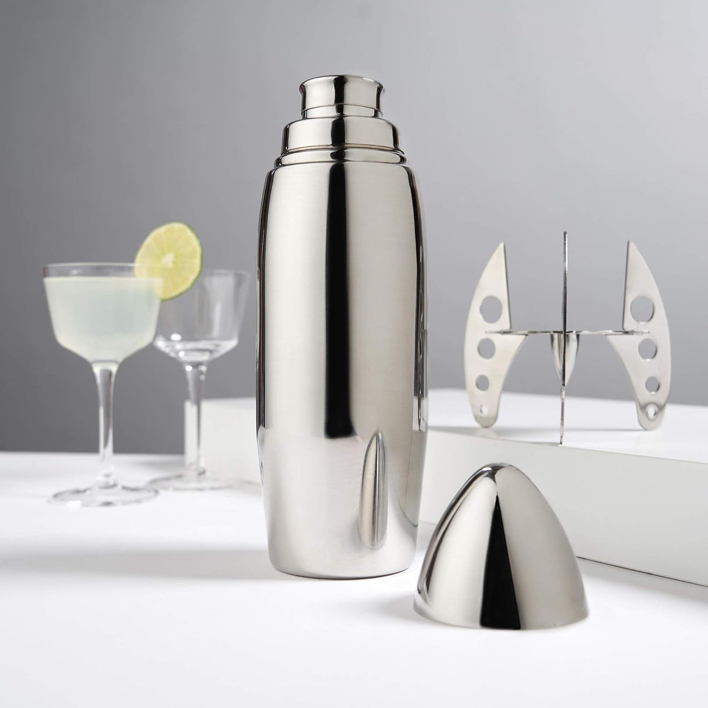 Viski Rocket Cocktail Shaker with Strainer Bar Set for Cold Brew Cocktails, Margarita, Espresso Martini, Stainless Steel Martini Shaker, Home Bar Accessories, Bartending Tools, Bartender Gifts, 24oz