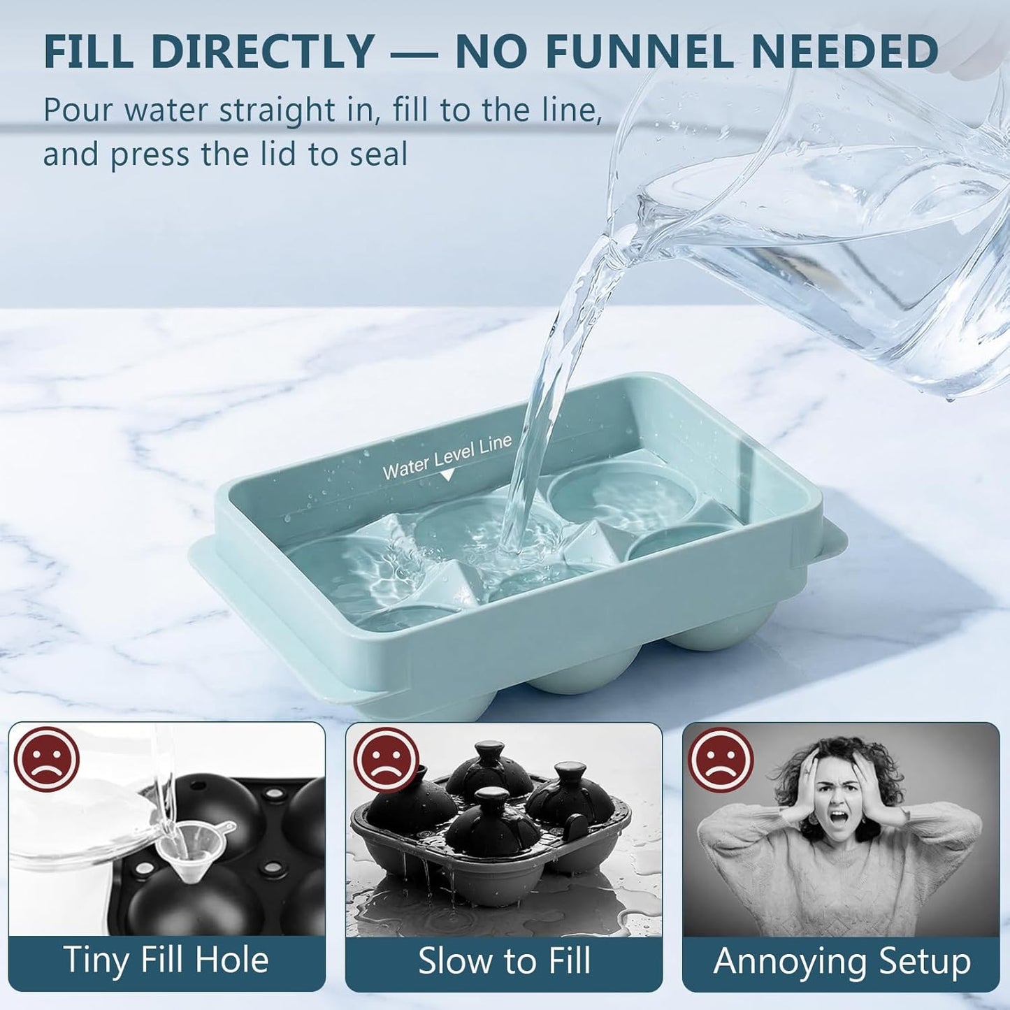 WIBIMEN Large Ice Cube Molds, Big Round Whiskey Ice Cube Trays for Freezer, Easy to Fill & Release, Whiskey Bourbon Cocktail(1.9In*6 Balls- Blue/2 Pack)