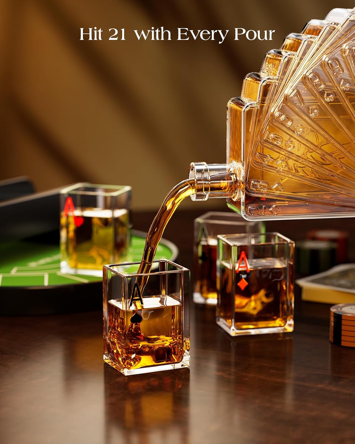 Kollea Blackjack Whiskey Decanter Set, 37.2 Oz Casino Style Decanter with 4 Glasses, Liquor Dispenser, Funny Birthday Gifts for Men Dad, Him, Boyfriend, Poker Game Night Essentials, Bar, Party Decor
