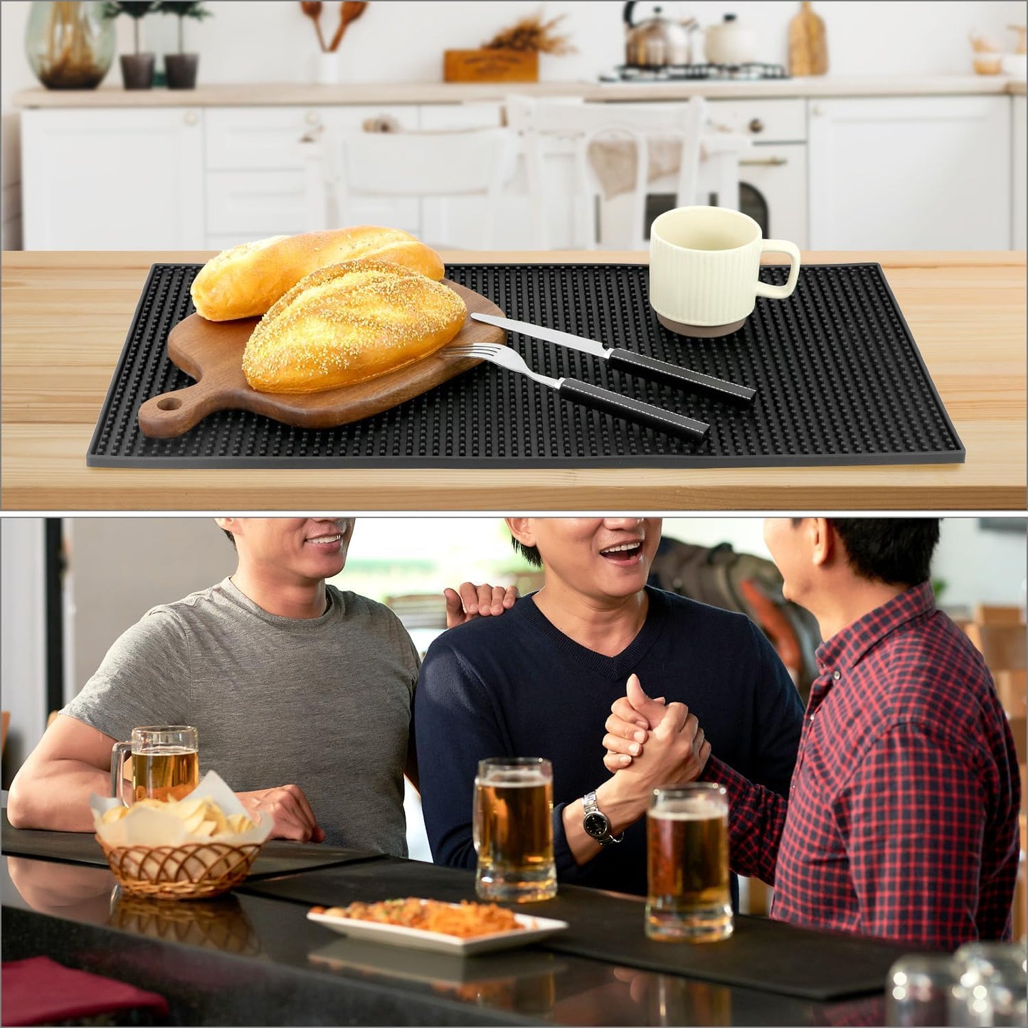 QWORK Rubber Bar Mat, 2 Pack 24" x 12" Heavy-Duty Non-Slip Bar Mat, Extra Large Dish Drying Spill Matting for KTV Bar Glass Home