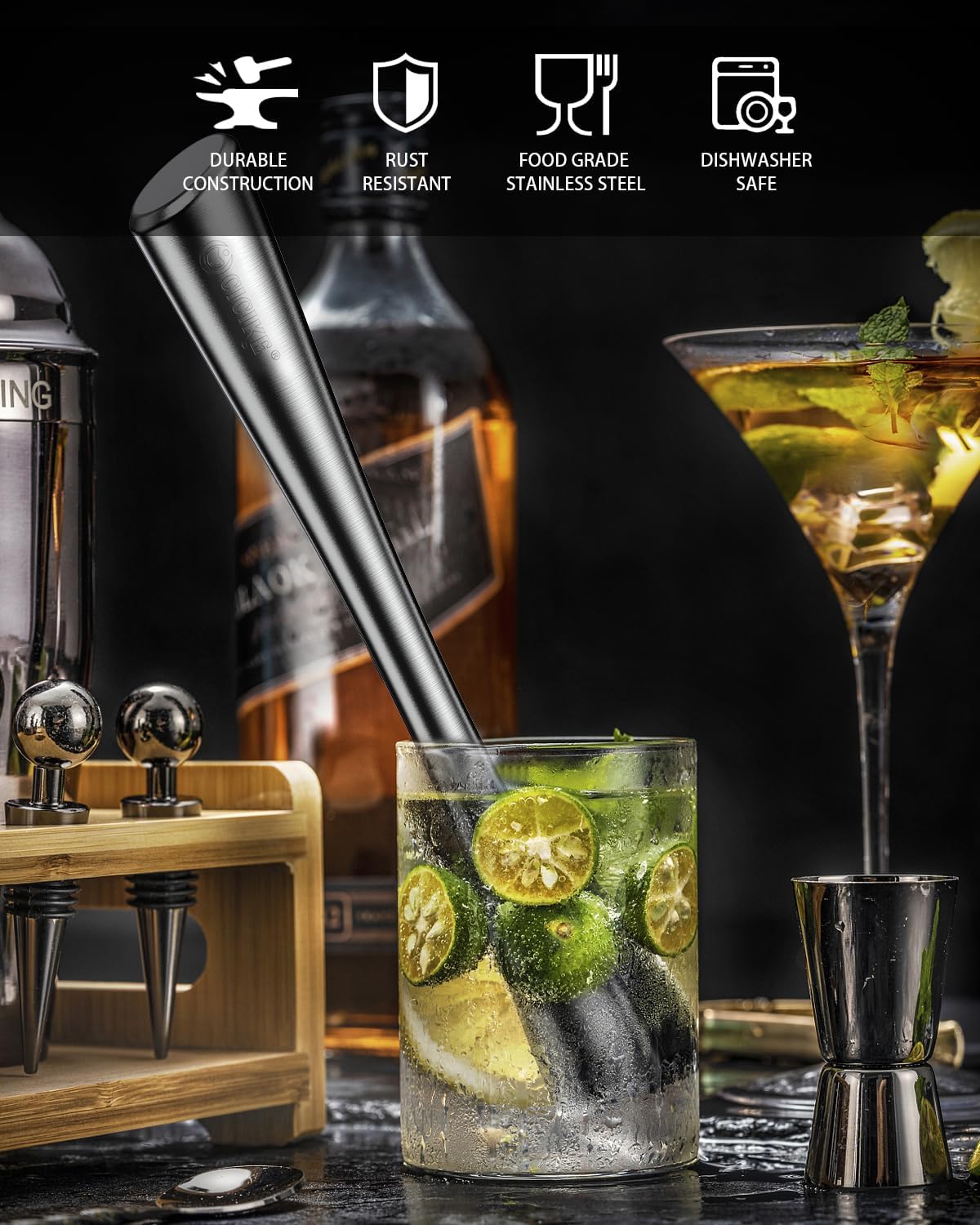 10 Inches Stainless Steel Muddler and Mixing Spoon for Cocktails, Bar Tools and Accessories - Create Delicious Mojitos and Other Fruit Based Drinks