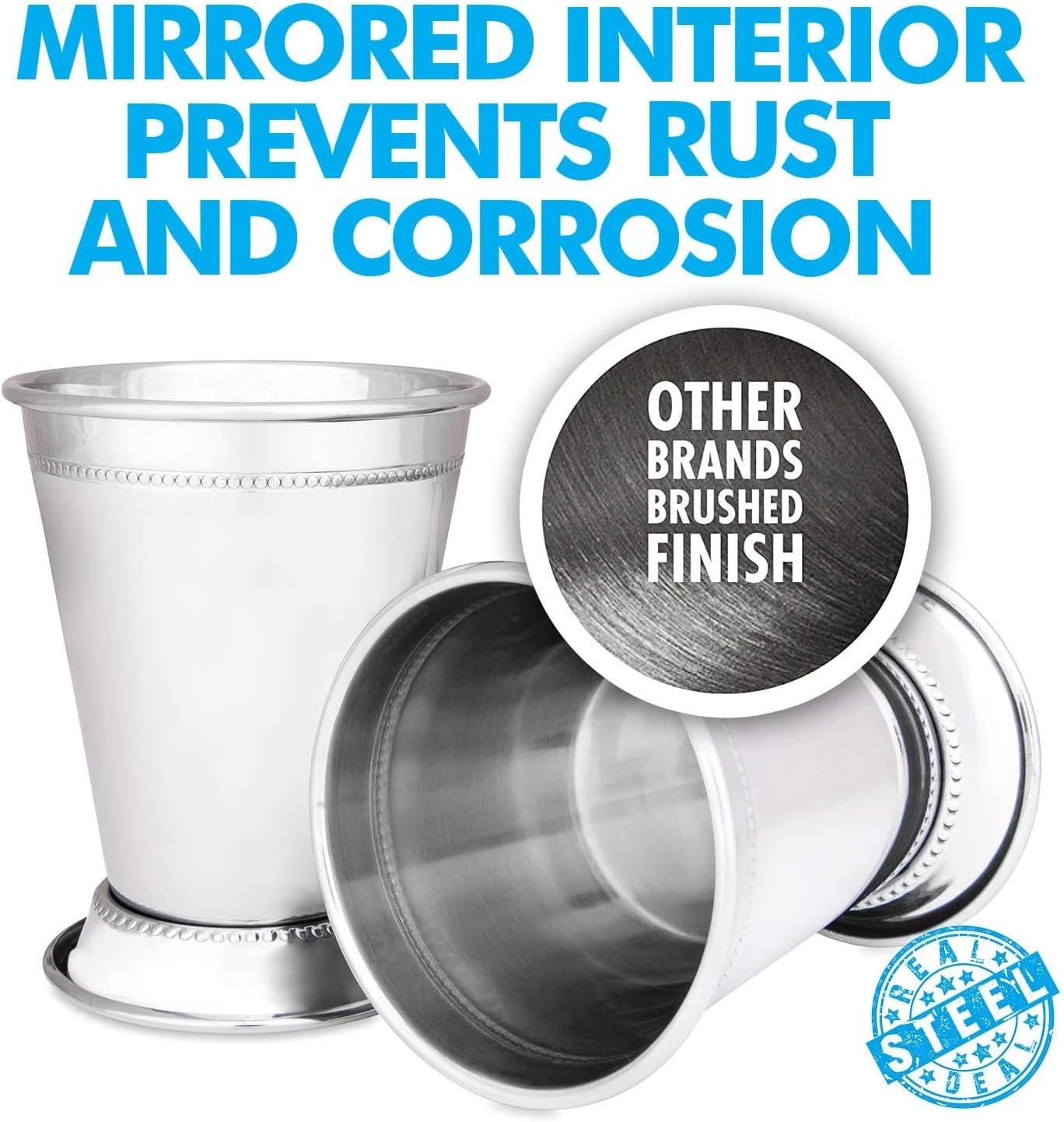 Mint Julep Cups: Stainless Steel Glasses, Set of 4, Metal 12 oz Cocktail Glasses, Party Supplies (4)