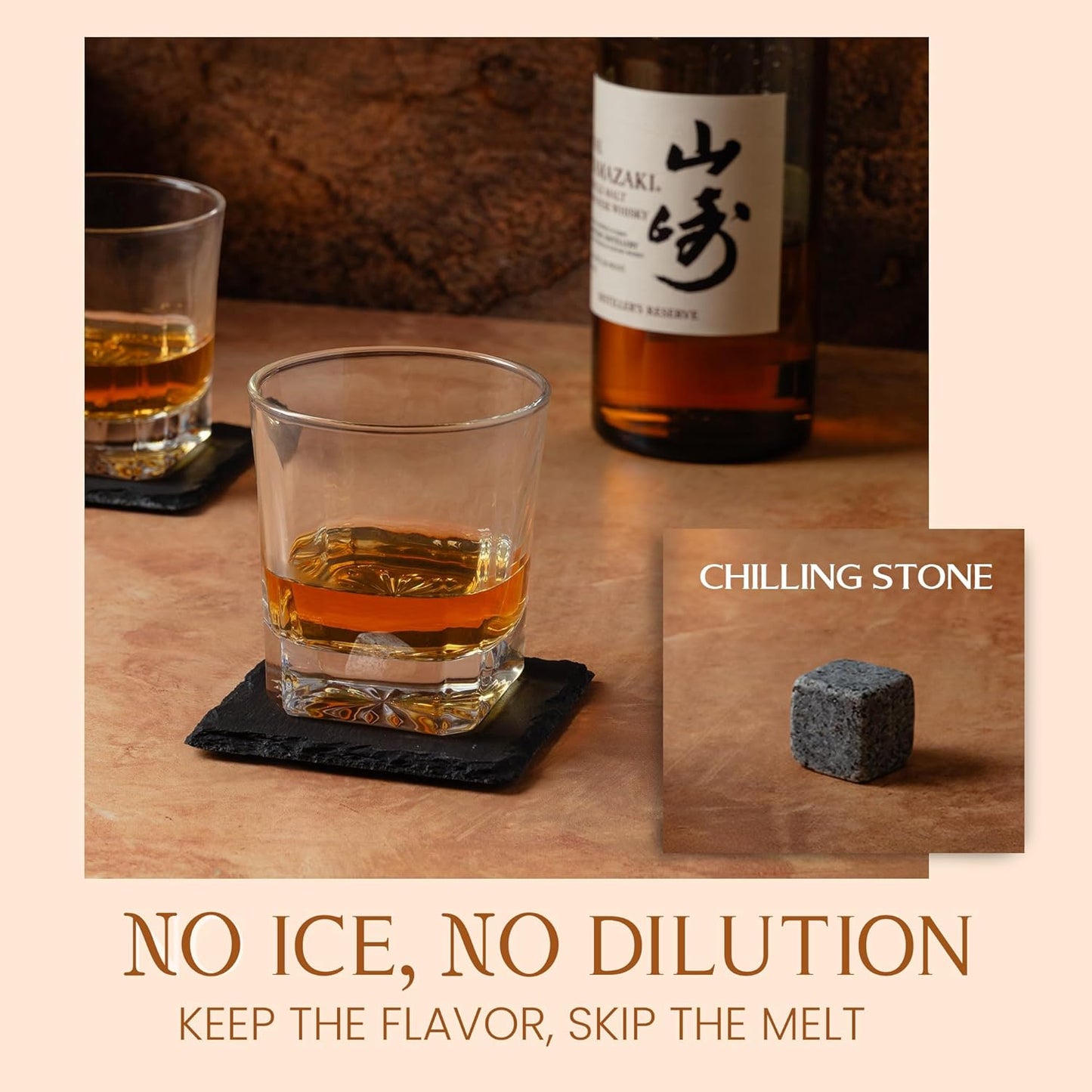 Mixology & Craft Whiskey Stones Gift Set – Includes Two 10oz Crystal Whiskey Glasses, 8 Granite Chilling Rocks, Slate Coasters, Metal Tongs, Cocktail Recipe Cards, Elegant Wooden Storage Box