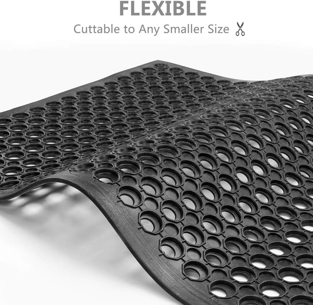 ROVSUN Rubber Floor Mat with Holes, Anti-Fatigue/Non-Slip Drainage Mat, for Industrial Kitchen Restaurant Bar Bathroom Utility Garage Pool Entry Door Mat, Indoor (36'' x 60'' Black 1Pcs)