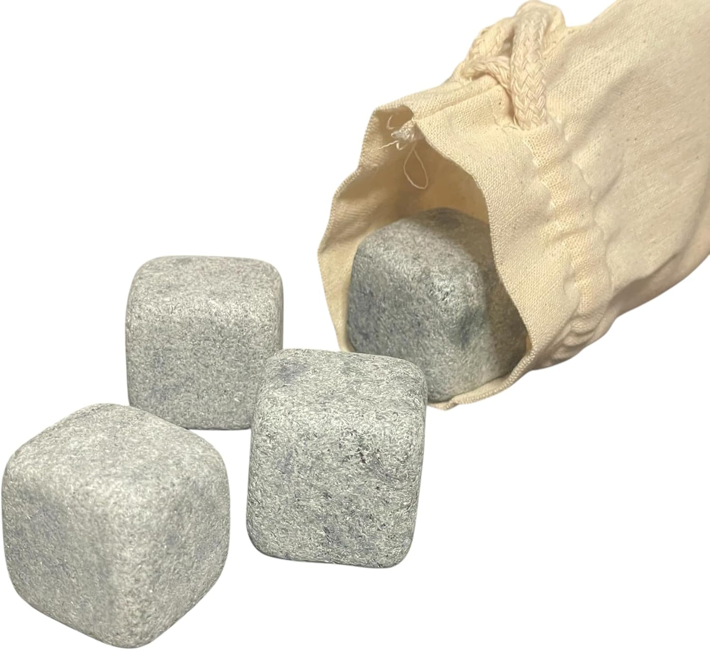 Whiskey Rocks – Set of 4 Soapstone Drink Rocks - Large Size - Handmade Soapstone Ice Cubes - Whiskey Chilling Stones