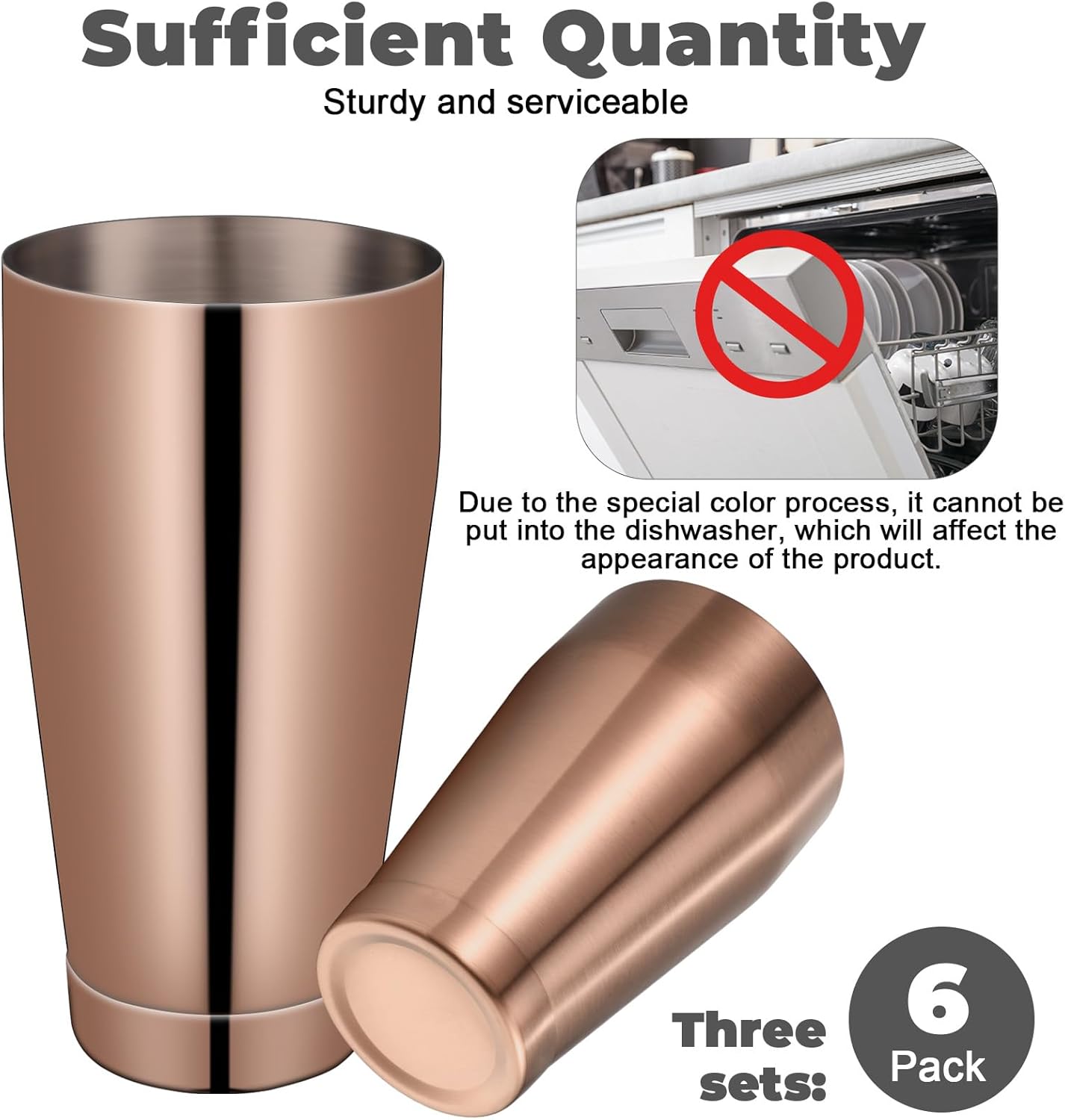 Sabary 6 Pcs Cocktail Shakers Professional Bar Shaker Boston Set Stainless Steel Martini Drink Mixer Basic Tool Weighted Shake Metal Can Cocktail Shaker Set, 18 Oz, 28 oz (Bronze)