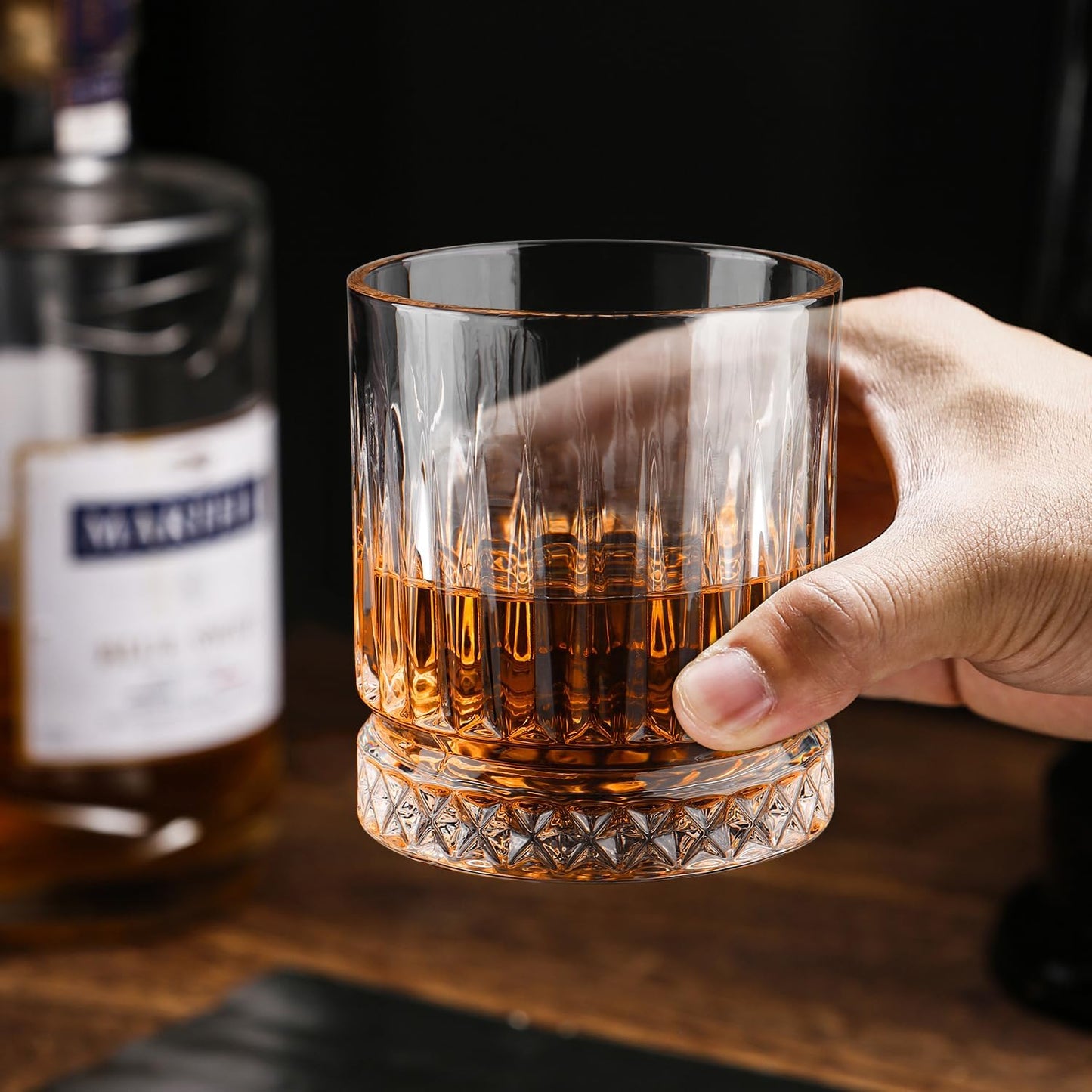 Whiskey Glasses Set of 6, 11oz Old Fashioned Cocktail Glasses, Lead-free Crystal Scotch Bourbon Glass, Whiskey Tumblers for Scotch Bourbon