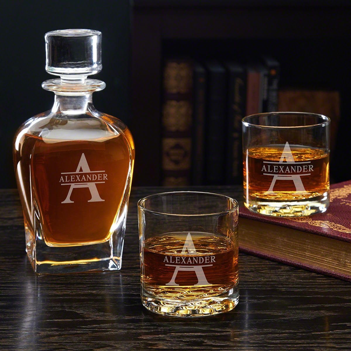 Personalized Whiskey Glasses Set of 4, Custom Engraved Bourbon Rocks Glasses, Customized Whiskey Gifts for Men by Home Wet Bar