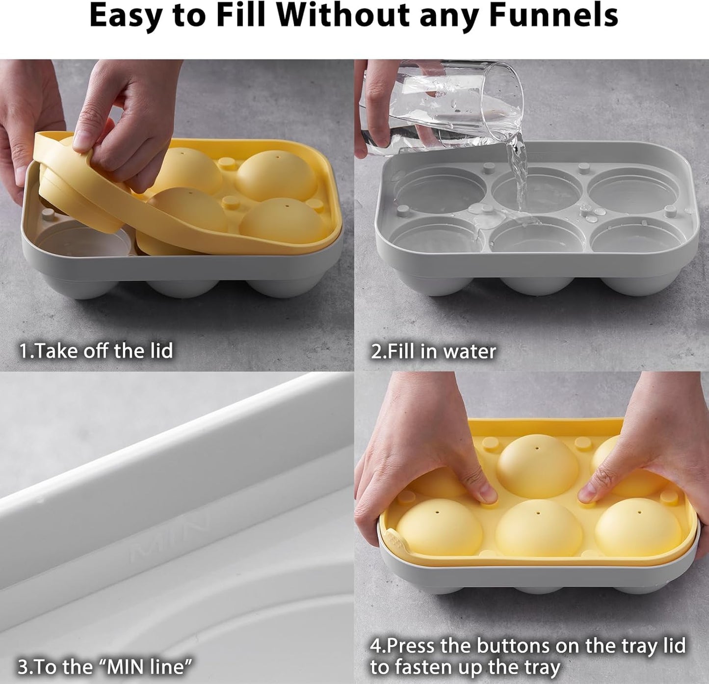 Winrock 2.5inch Spherical Ice Ball Tray For Whiskey, Big Ice Freezer Mold for Cocktails，Easy Fill In & Release Ice Cube Mold, Durable &Reusable Spherical Ice Maker (Sunshine)
