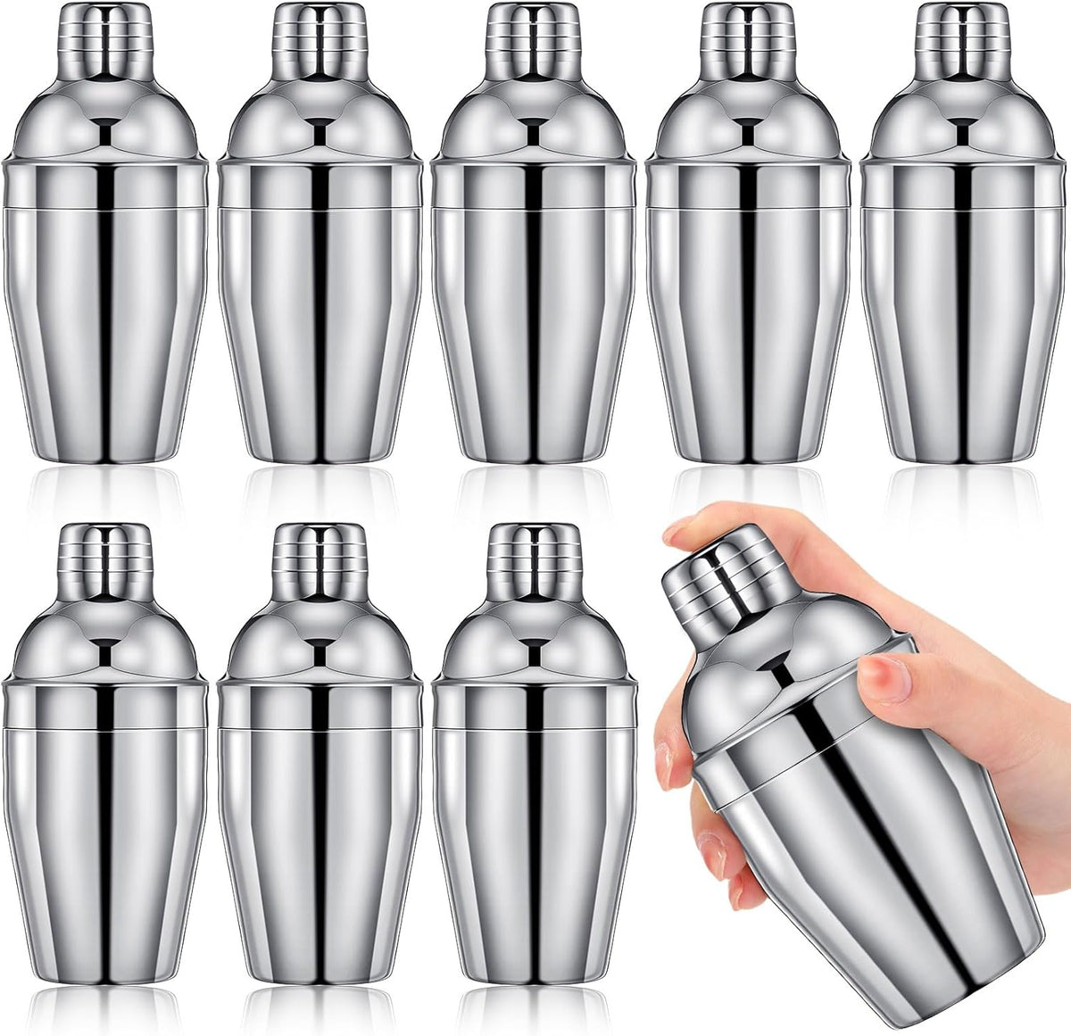 Nitial 9 Pcs Bar Cocktail Shaker, Stainless Steel, 8 oz, Silver - Silver / 8 oz