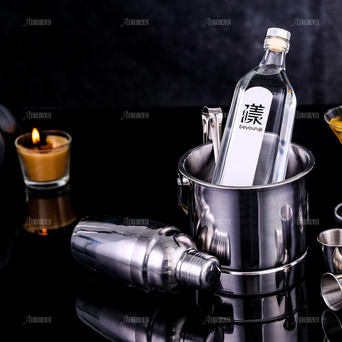 AUEAR, 12 oz/350ml Stainless Steel Cocktail Shaker Bottle Martini Drink with Built-in Strainer for Home Bar