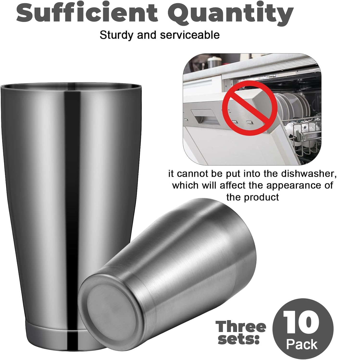 Lallisa 10 Pieces Cocktail Shakers Professional Bar Boston Shaker Set Stainless Steel Martini Shaker Drink Mixer Basic Tools Weighted Shake Metal Can for Bartenders, 18 Oz, 28 oz(Black)