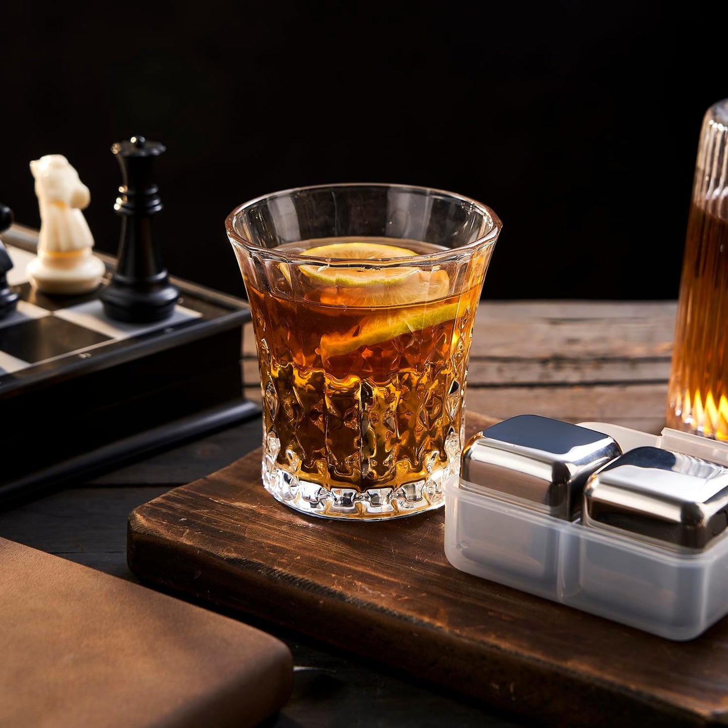 4 Large Whiskey Stones 64 cm³ (4 cu in) - Man Gift Set - Reusable Stainless Steel Metal Ice Sphere Cubes Beverage Chilling Rocks Whiskey Stones for Red Wine, Bar Beer, Scotch, Vodka Drinks - Silver