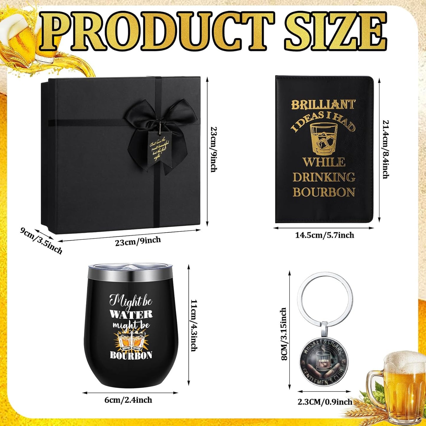 Reallnaive 6 Pcs Bourbon Gift for Men Funny Whiskey Lovers Gifts 12 oz Stainless Steel Cup Socks Keychain Pen Notebook Box for Father's Day Dad Husband Grandpa Bourbon Whiskey Lovers Gift