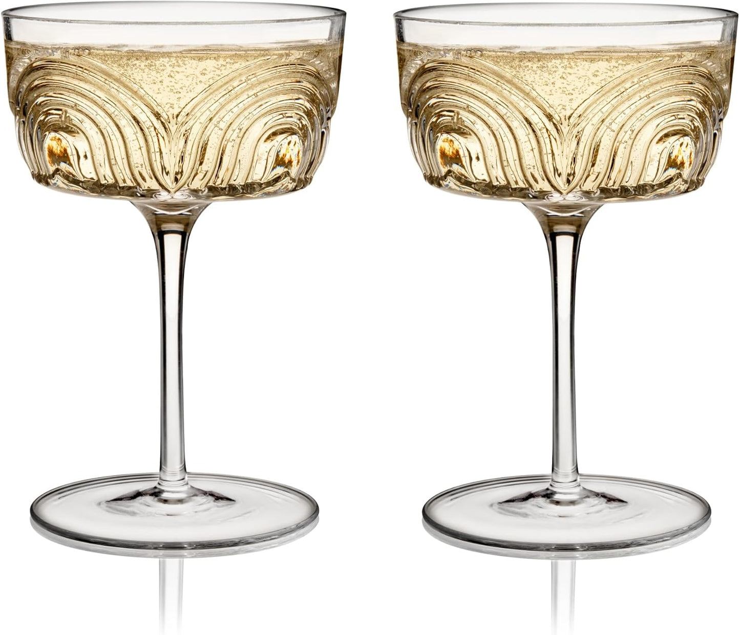 Viski Beau Cocktail Coupe Glasses, Unique Cocktail Glasses Crystal Drinkware, 7.5oz. Cocktail Glasses Stem Vintage Wine Glasses Inspired Set of 2