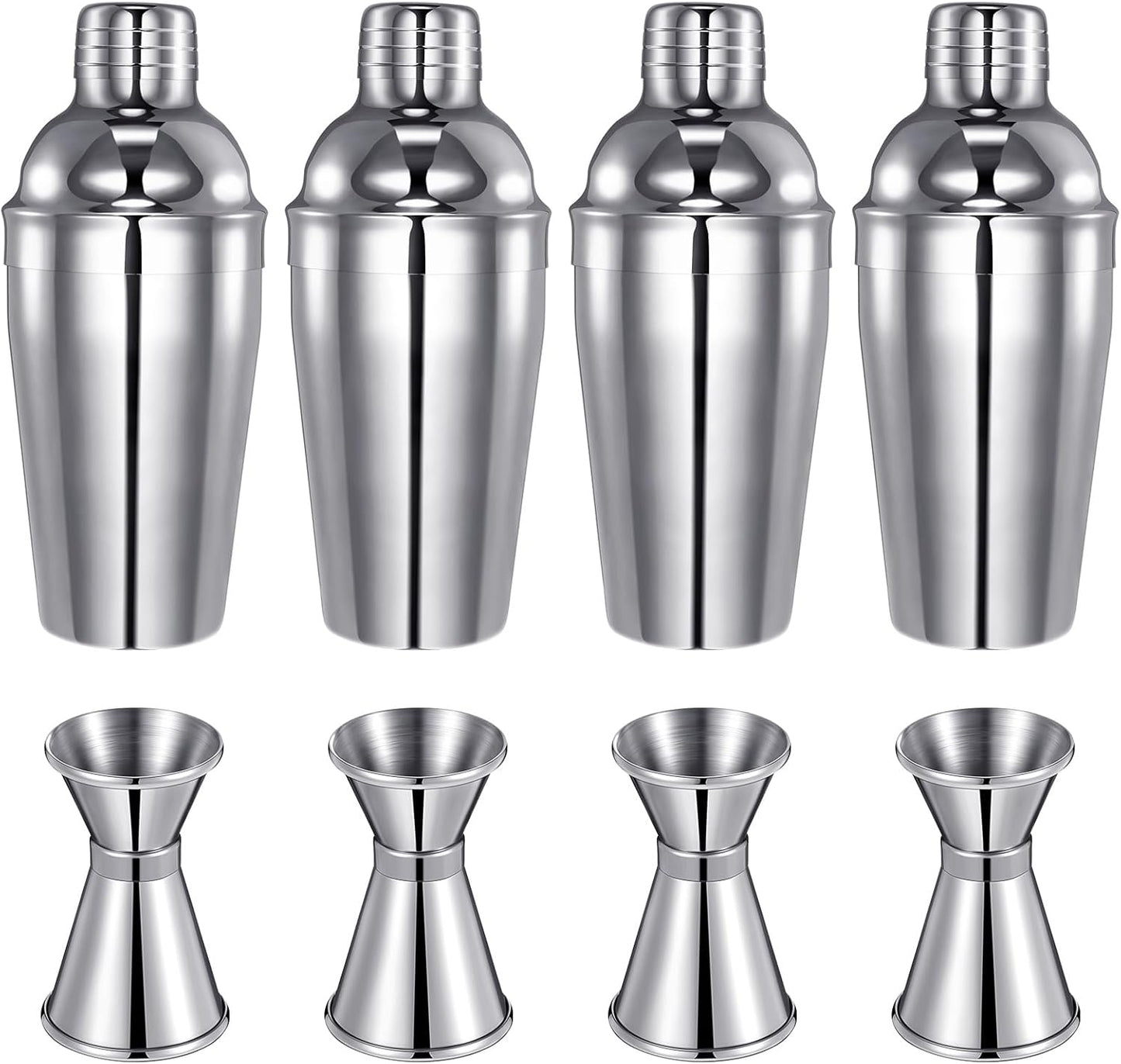 Umigy Cocktail Shaker Set Martini Shaker Bulk Stainless Steel Martini Mixer with Strainer and Double Measuring Jigger for Bar Party Home Use Wine Bar(18 Oz/ 550 ml,4 Packs)