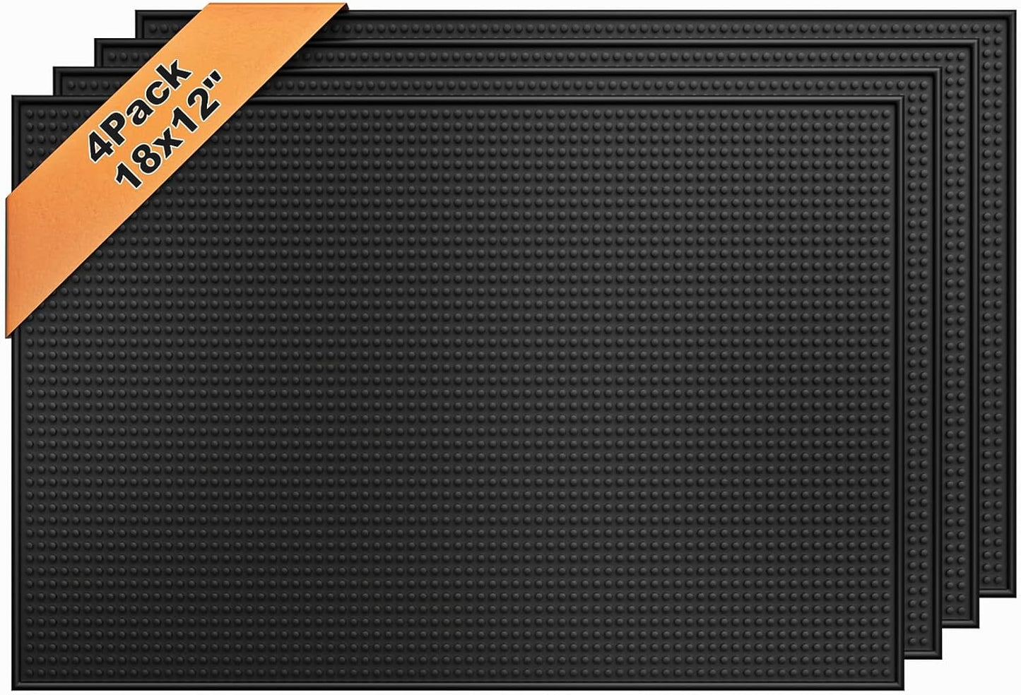 4 Pack Rubber Bar Mats for Countertop 18x12 Inch Black Silicone Bar Coffee Mat for Bartending Dish Drying Matt Home Bars Counter Cocktail Non Spill Mat for Bartender Bar Service Table Top Accessories