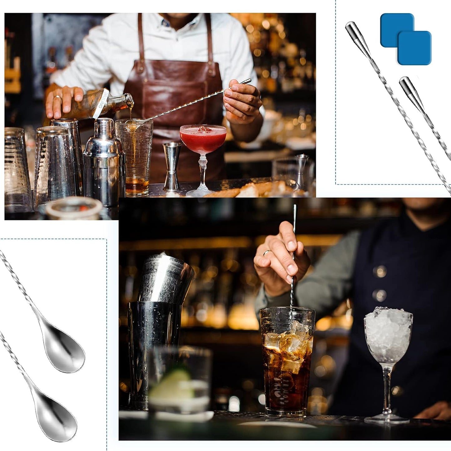 Patelai Wooden Cocktail Drinks Muddler Bar Muddler and 12 Inches Bar Spoon Stainless Steel Shaker Spiral Mixing Spoon for Making Cocktails Mojito Lemonade Drinks Juice