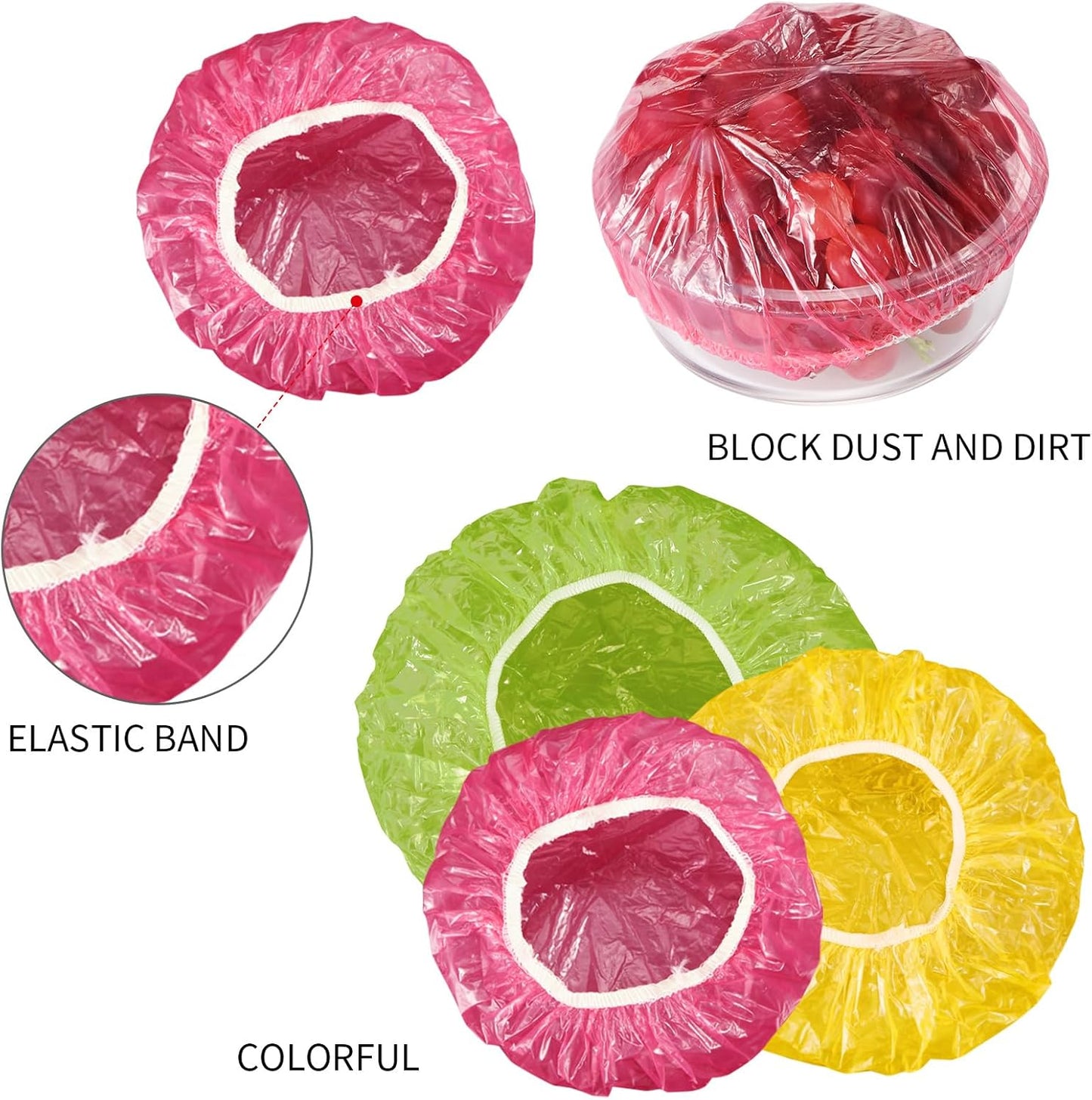 Boao 360 Pieces Reusable Elastic Food Bowl Storage Covers 3 Size Colorful Bowl Covers Dish Plate Plastic Cover for Family Outdoor Picnic