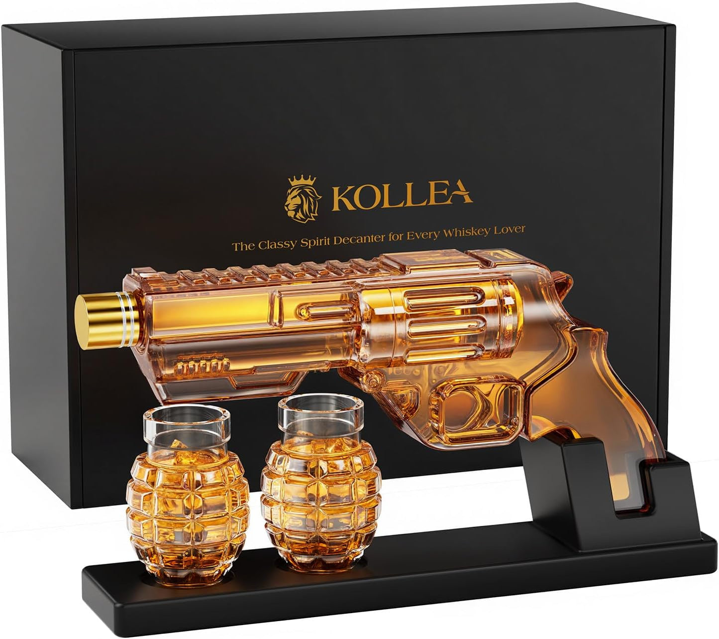 Kollea Whiskey Decanter Set with Grenade-Shaped Shot Glasses, Anniversary Birthday Gifts for Men Who Have Everything, Whiskey Gifts for Father, Husband, Boyfriend & Military Enthusiasts, Fathers Day