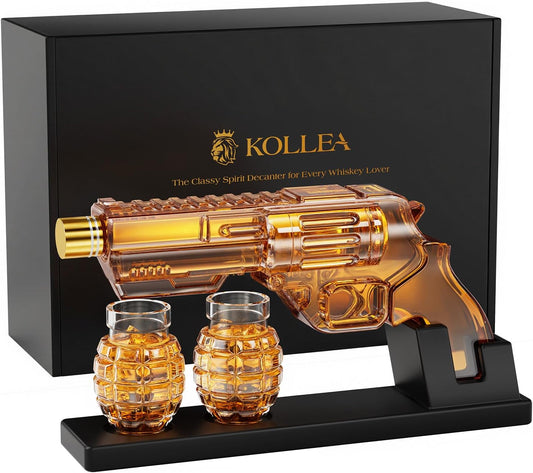 Kollea Whiskey Decanter Set with Grenade-Shaped Shot Glasses, Anniversary Birthday Gifts for Men Who Have Everything, Whiskey Gifts for Father, Husband, Boyfriend & Military Enthusiasts, Fathers Day