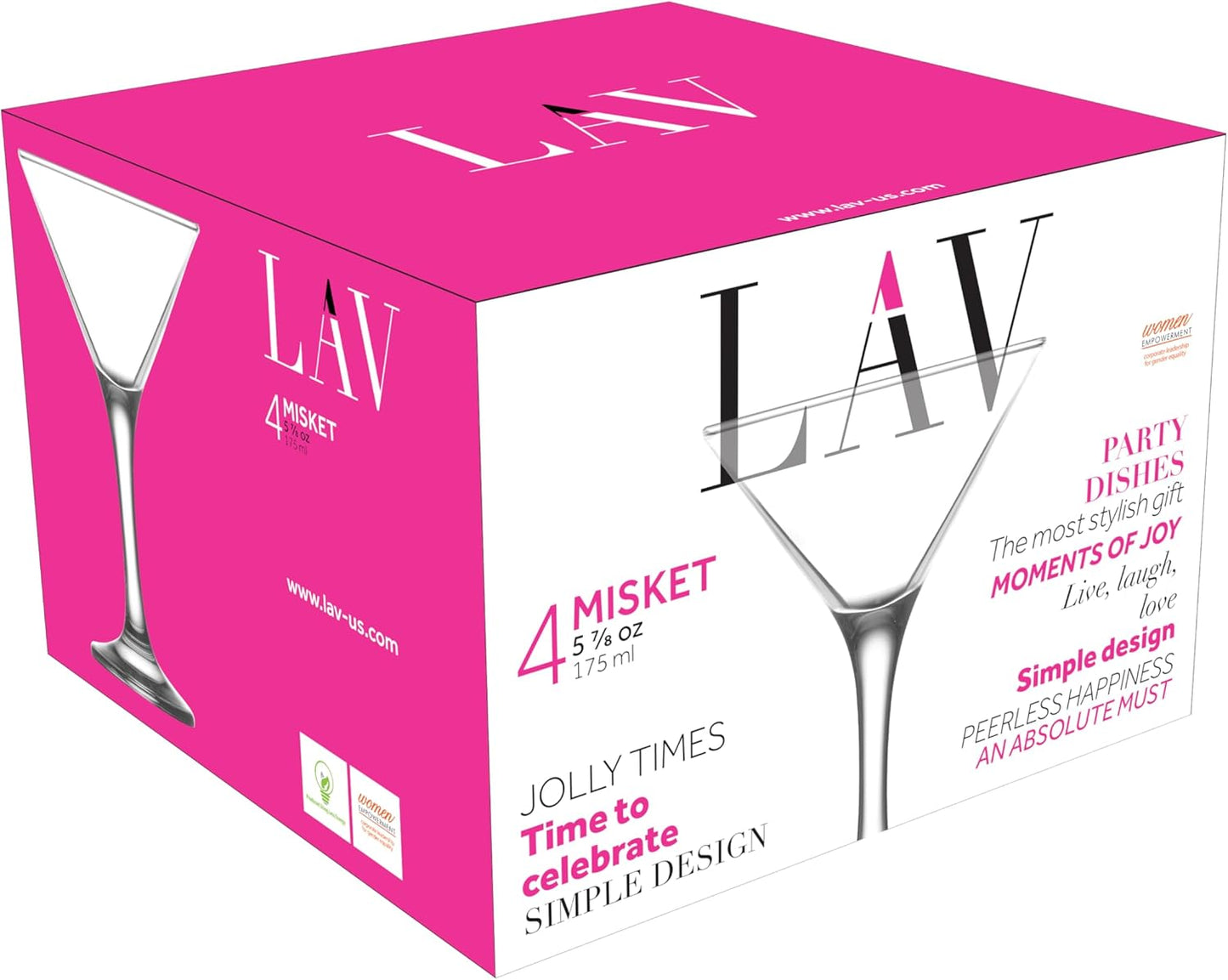 LAV Martini Glasses Set of 4 - Martini Cocktail Glass Set 6 oz - Cosmopolitan Glasses for Elegant Cocktails - Classic Cocktail Glasses with Chic Design for Home Parties