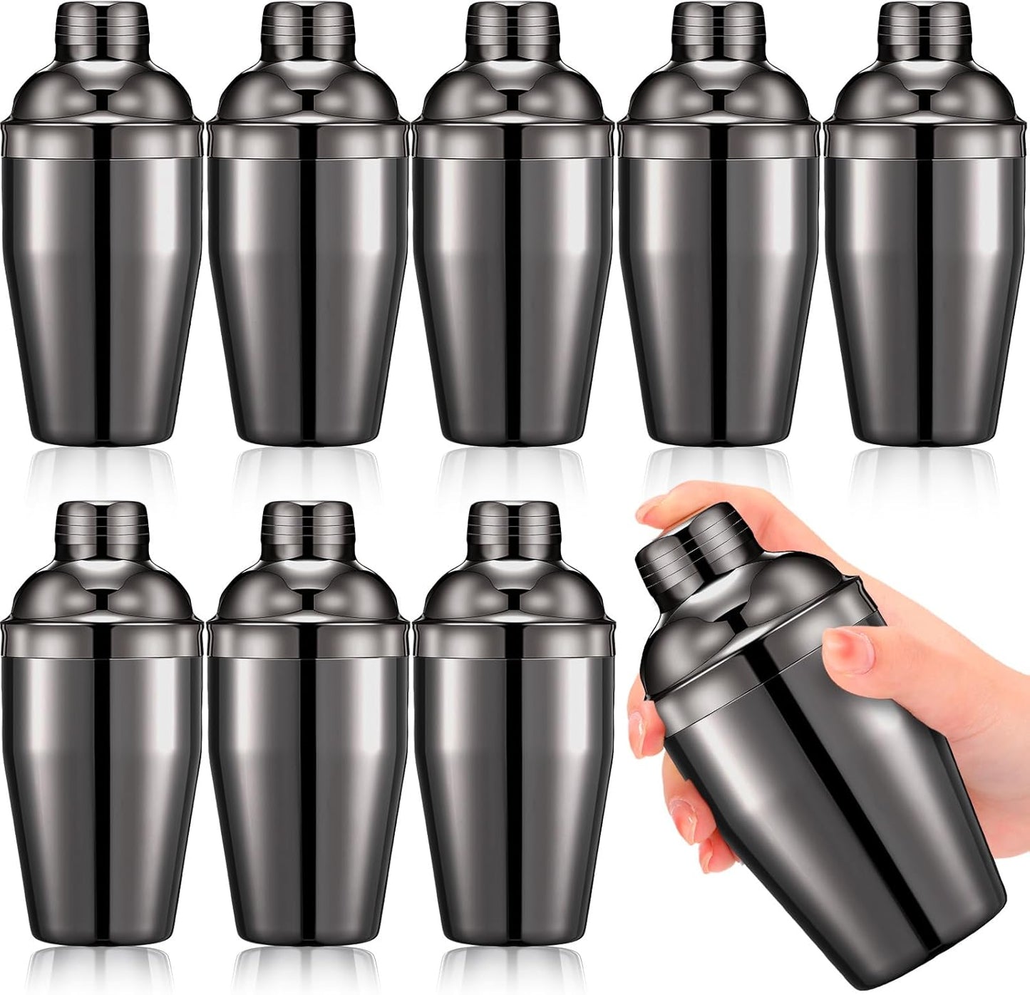 Nitial 9 Pcs Bar Cocktail Shaker Professional Stainless Steel Martini Drink Mixer Built-in Strainer for Bartending No Leaks Boston Shaker for Bar Party Drink Tool (Black,8 oz)