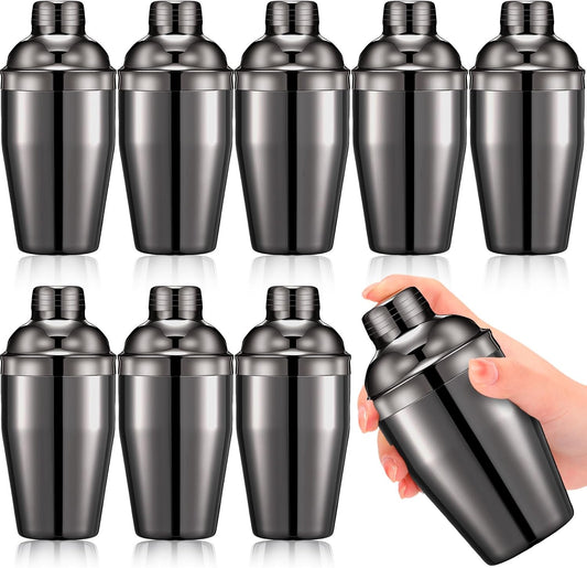 Nitial 9 Pcs Bar Cocktail Shaker Professional Stainless Steel Martini Drink Mixer Built-in Strainer for Bartending No Leaks Boston Shaker for Bar Party Drink Tool (Black,8 oz)